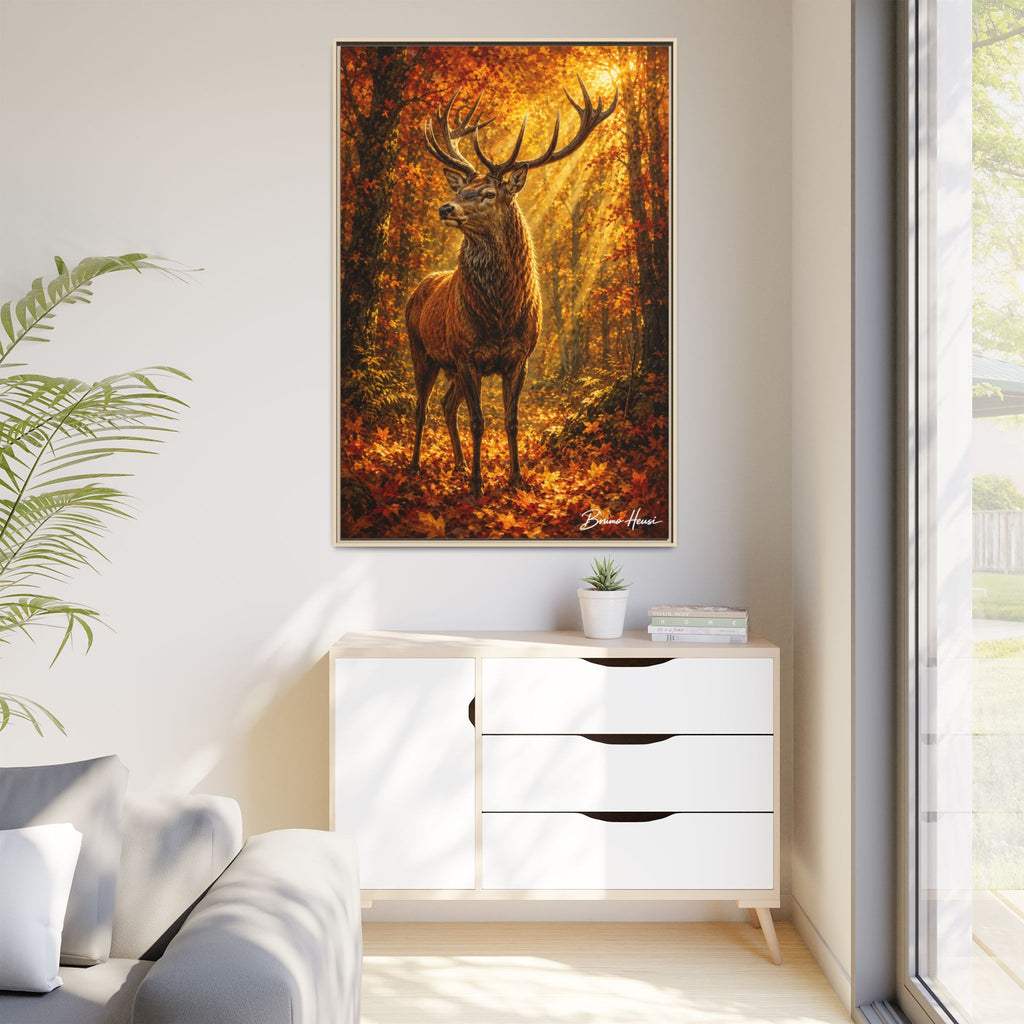 Majestic Stag Framed Canvas Wall Art — Autumn Forest Matte Print