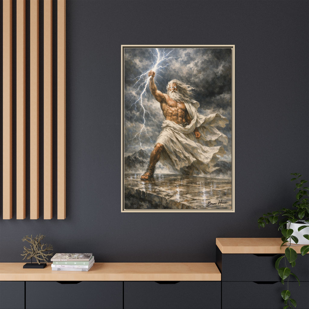 Framed Matte Canvas - Zeus Lightning God Wall Art