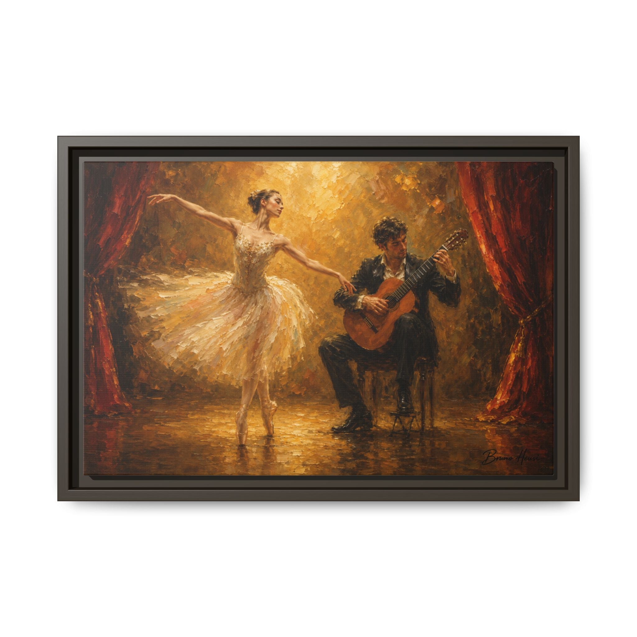 Framed Ballet Dancer & Guitarist Oil-Style Canvas Print