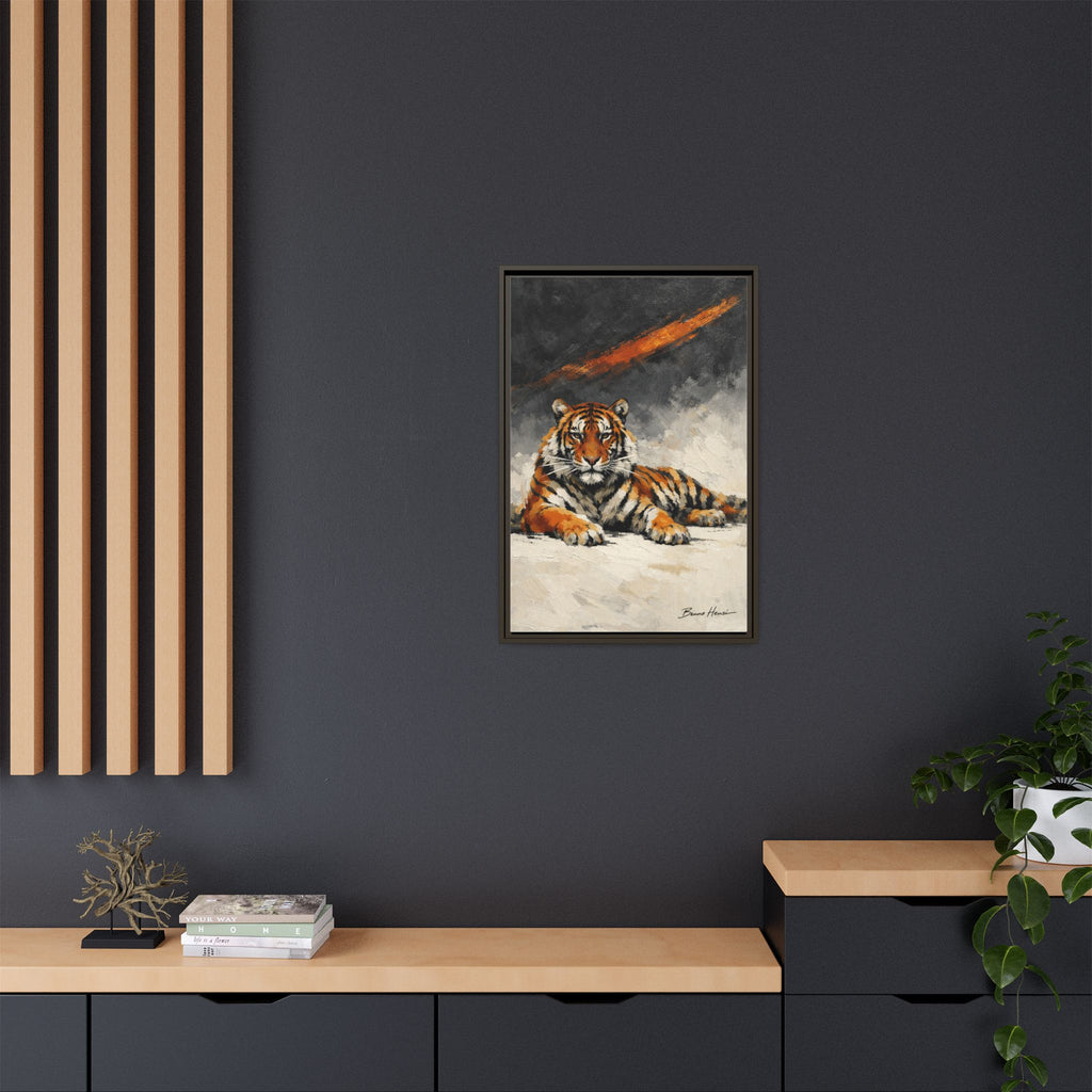 Framed Tiger Canvas Wall Art — Majestic Orange & Gray Matte Print