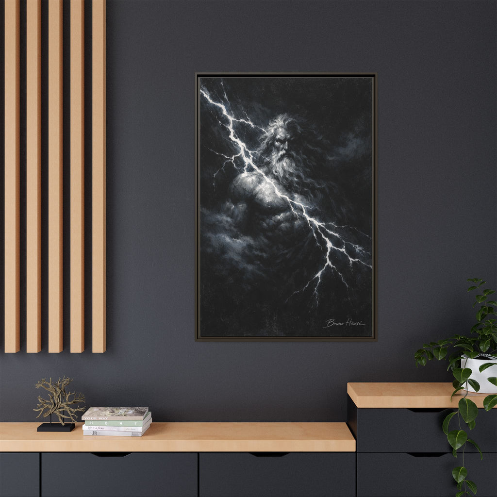 Zeus Lightning God Framed Canvas Wall Art — Stormy Mythology Print