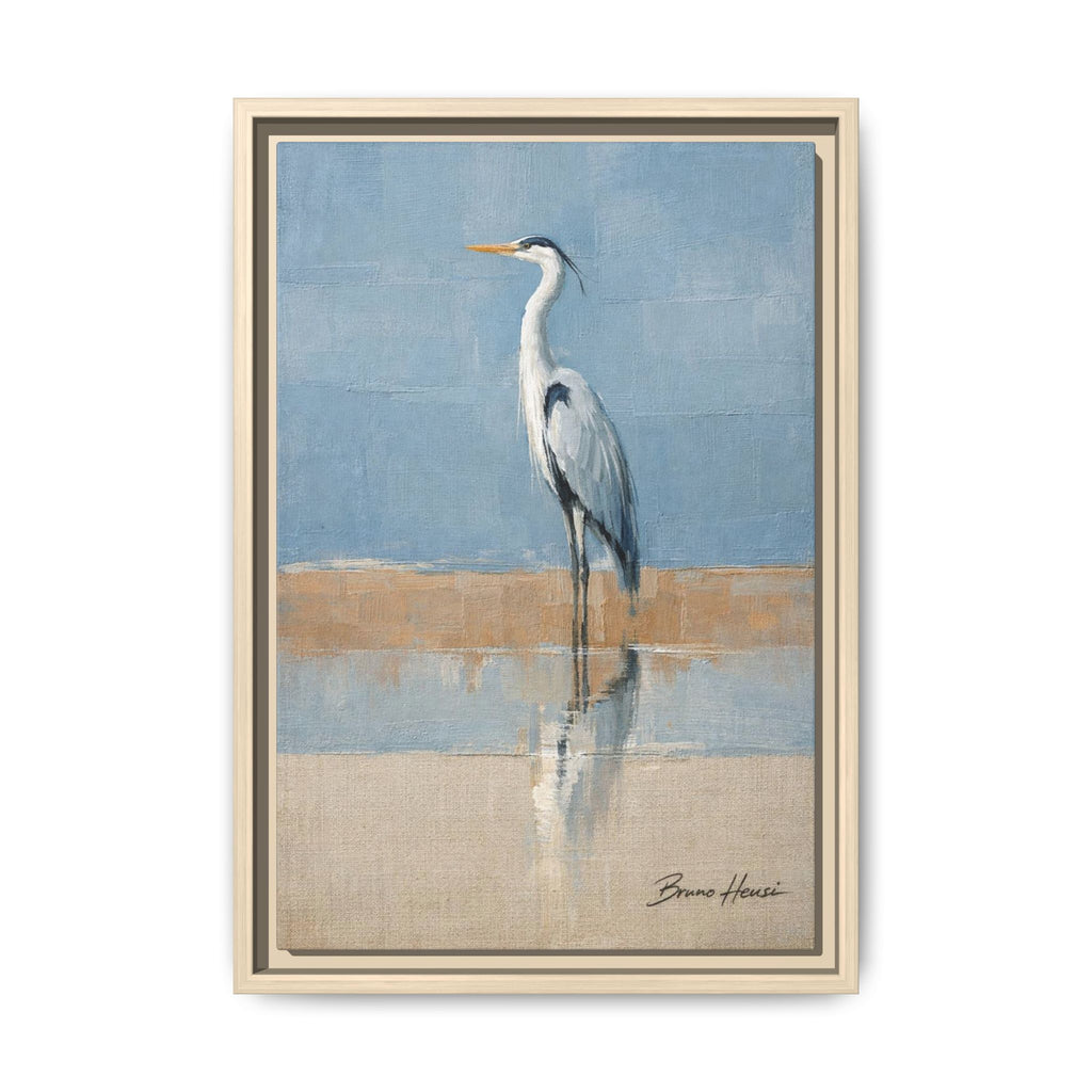 Framed Heron Canvas Art – Coastal Shorebird Wall Decor