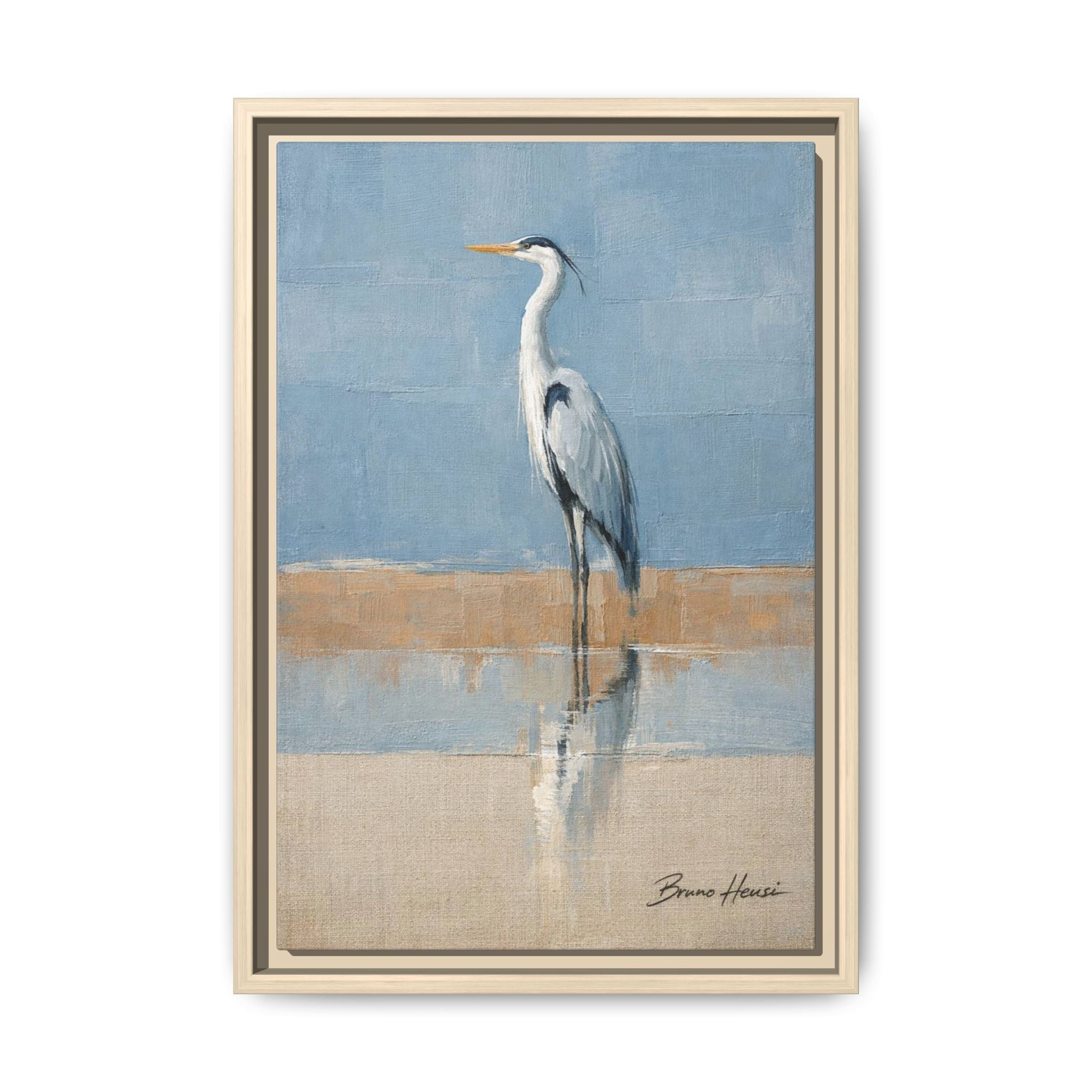 Framed Heron Canvas Art – Coastal Shorebird Wall Decor