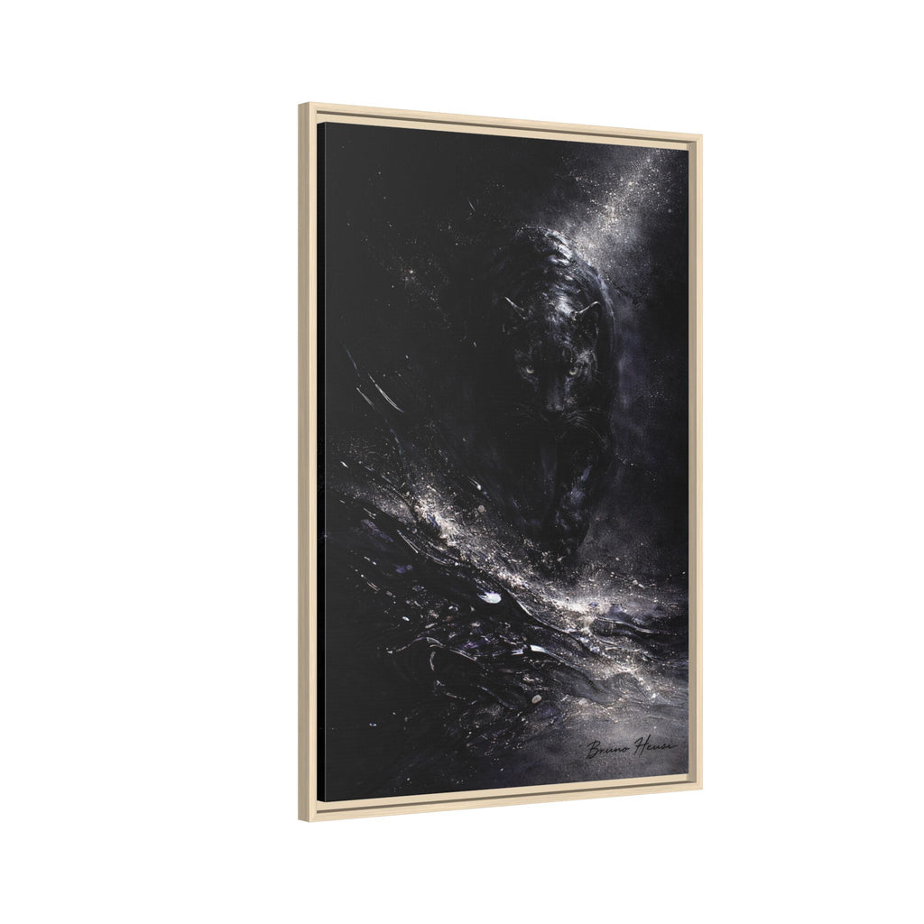 Cosmic Black Panther Matte Framed Canvas – Dark Abstract Wildlife Wall Art