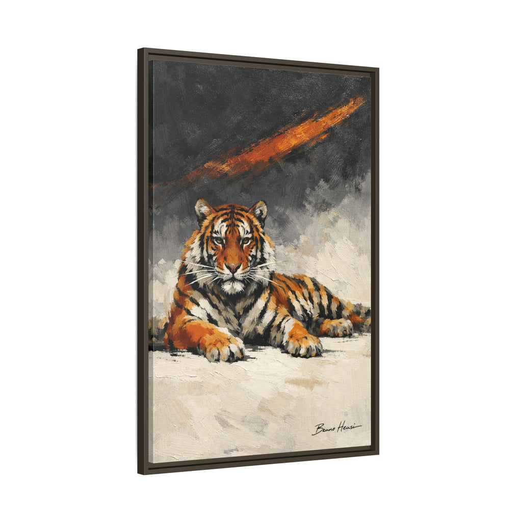 Framed Tiger Canvas Wall Art — Majestic Orange & Gray Matte Print