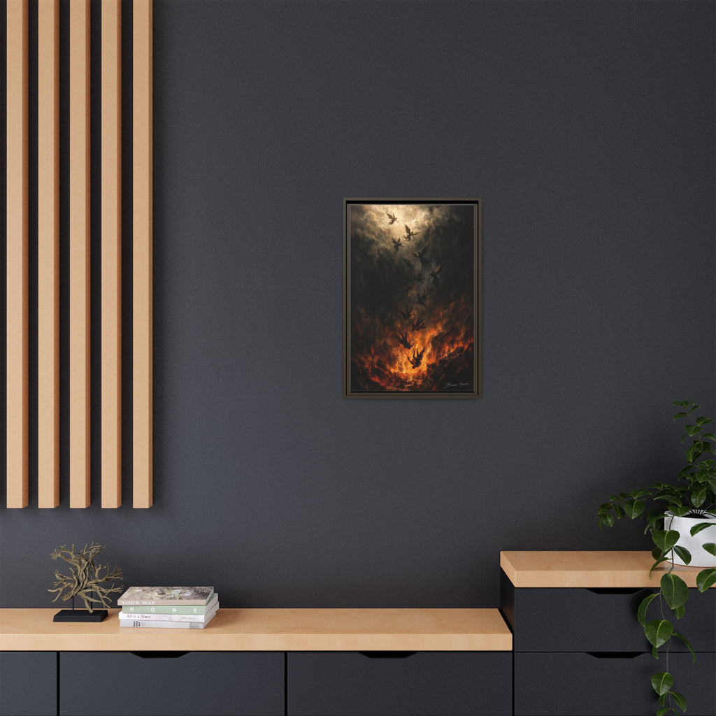 Falling Angels Matte Framed Canvas Print — Dark Fantasy Wall Art
