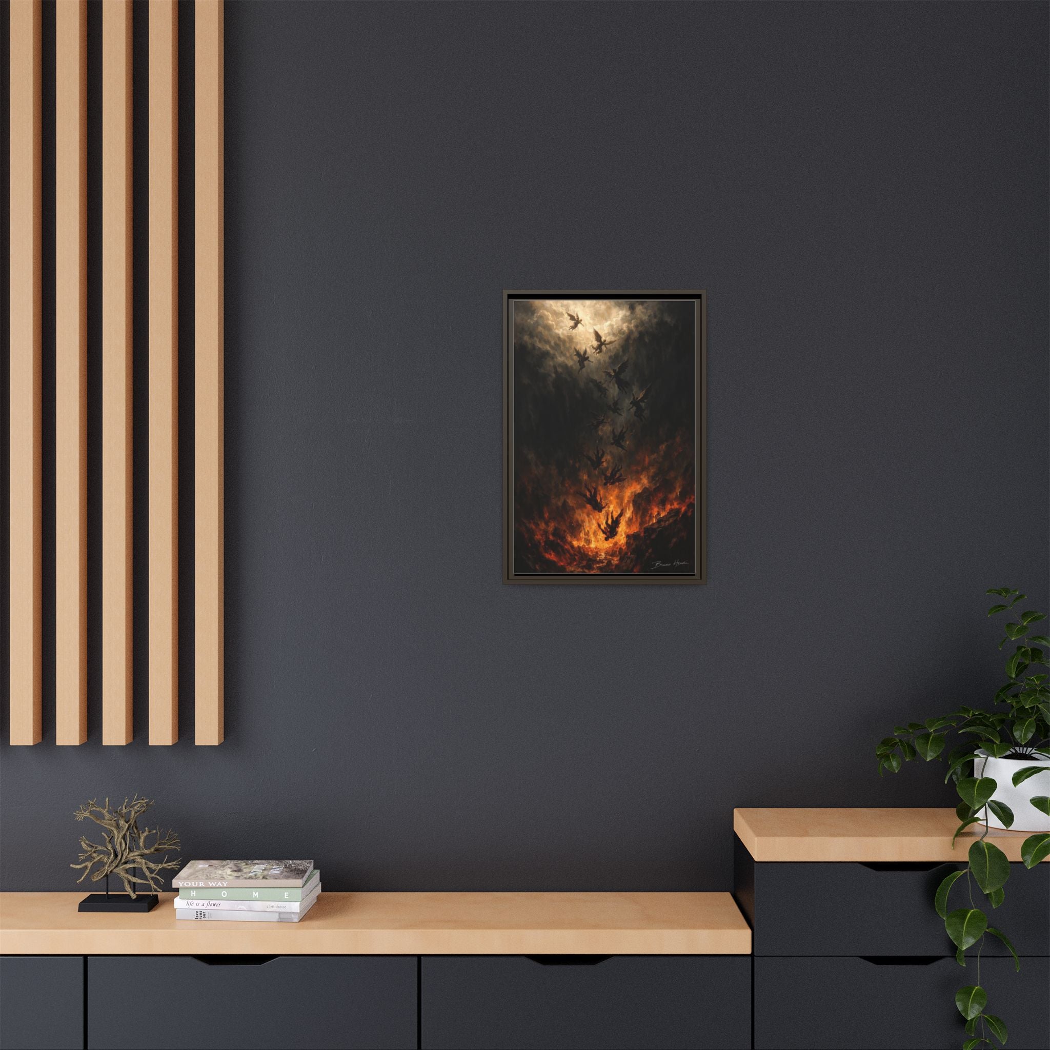 Falling Angels Matte Framed Canvas Print — Dark Fantasy Wall Art