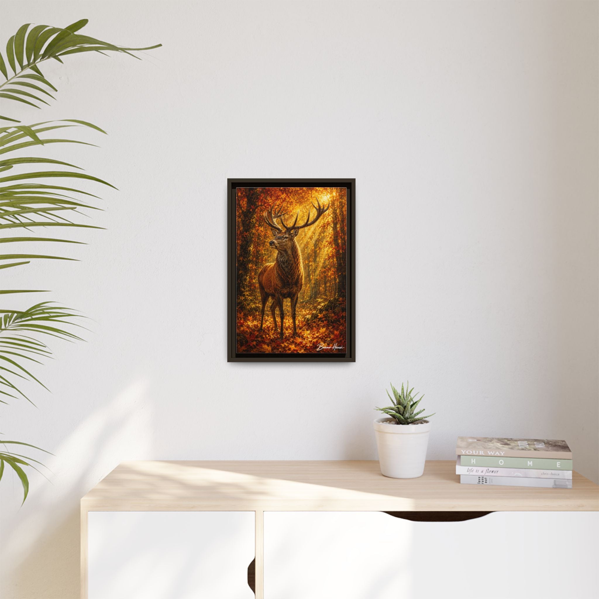 Majestic Stag Framed Canvas Wall Art — Autumn Forest Matte Print