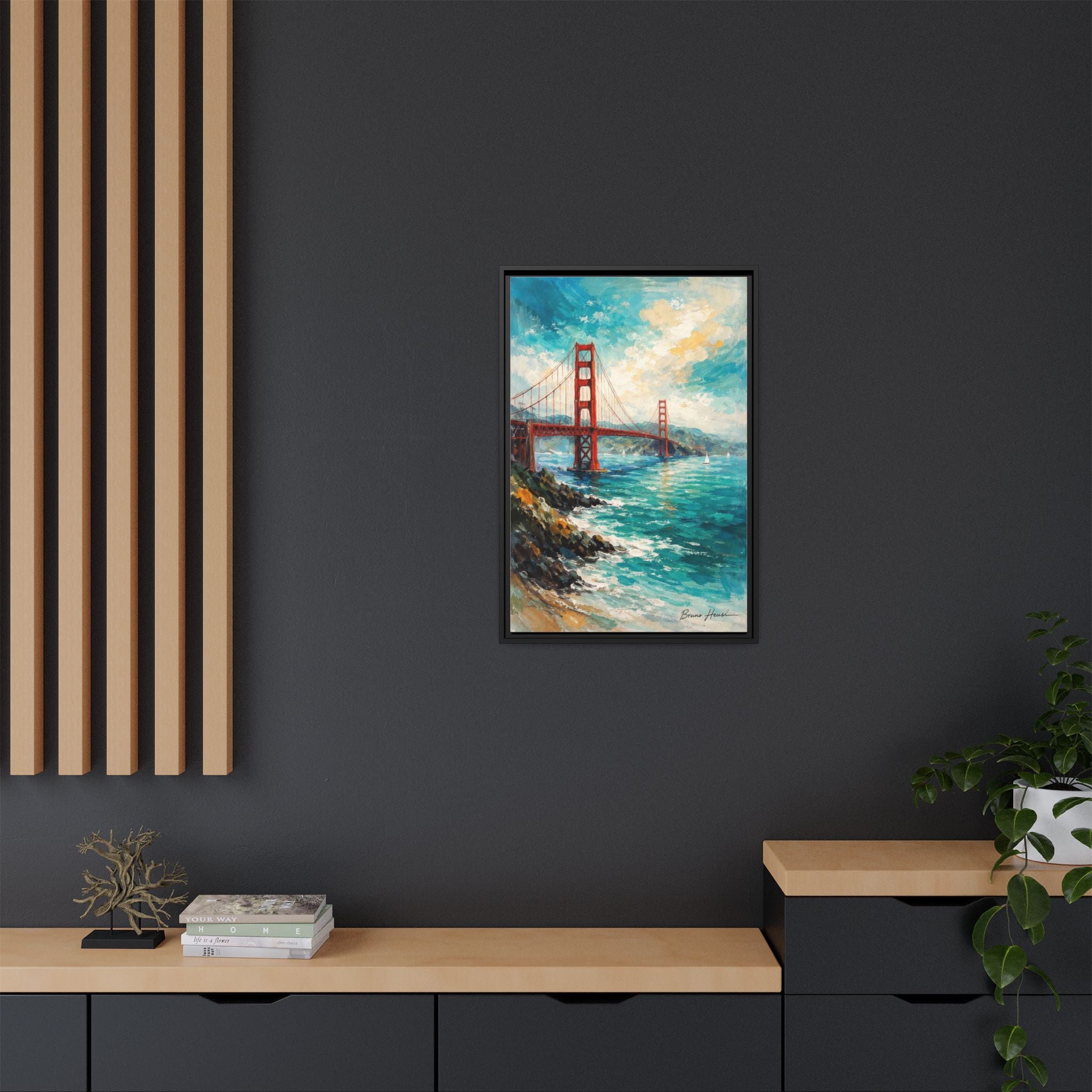 Golden Gate Bridge Seascape Matte Canvas Framed Wall Art