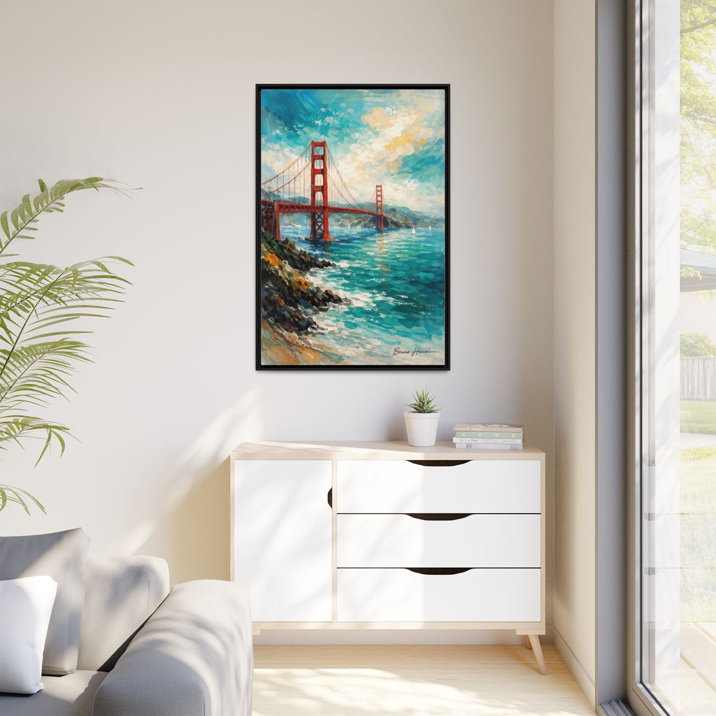 Golden Gate Bridge Seascape Matte Canvas Framed Wall Art