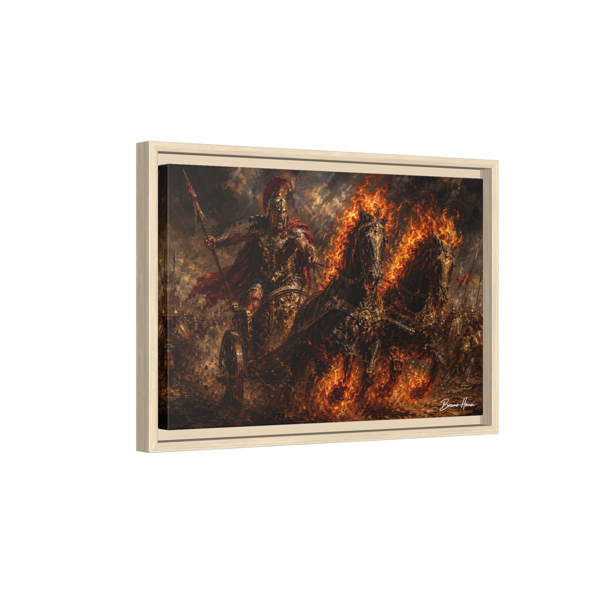 Flaming Chariot Framed Canvas Wall Art — Mythic Warrior Matte Print