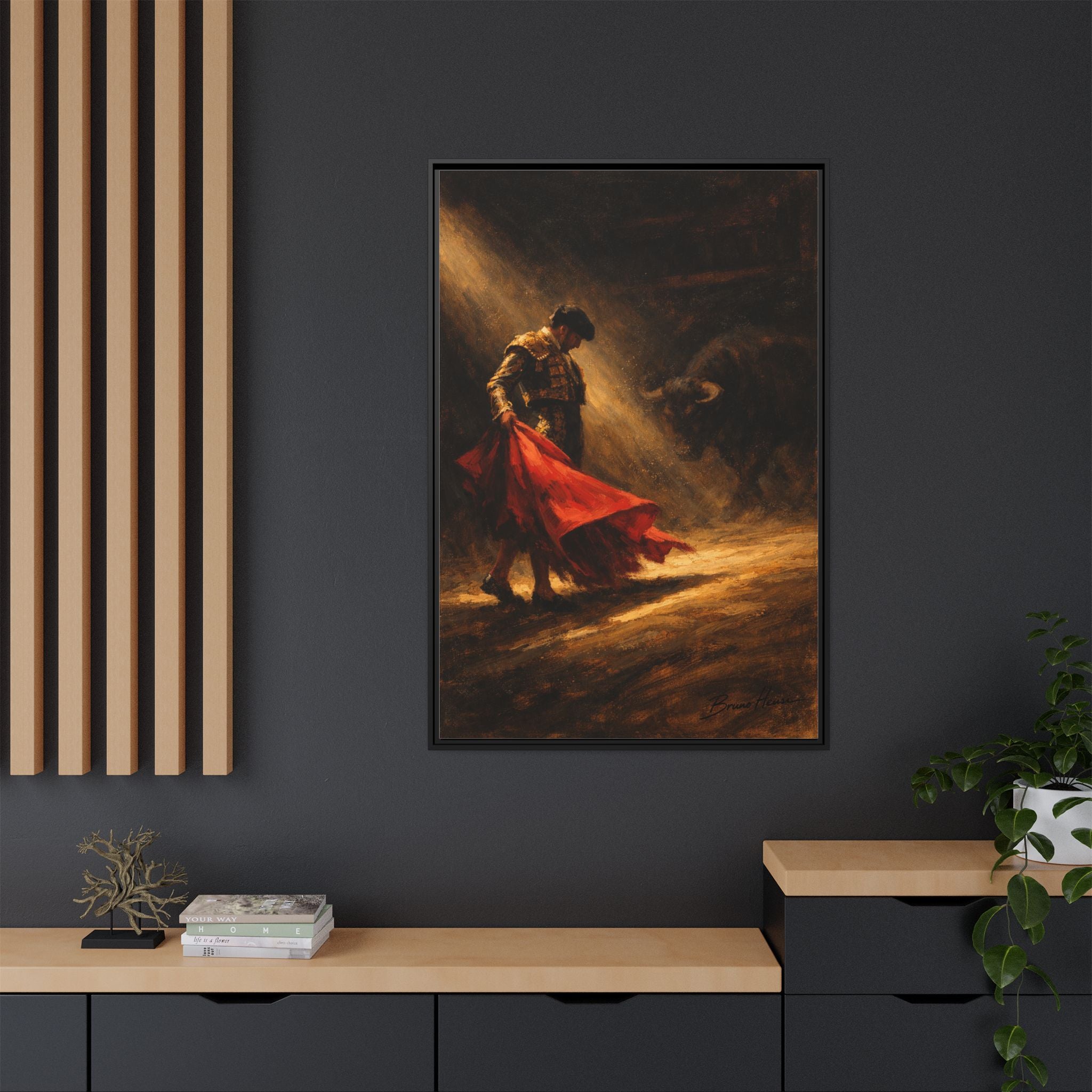 Matador Canvas Wall Art – Classic Spanish Bullfighting Scene Framed Print