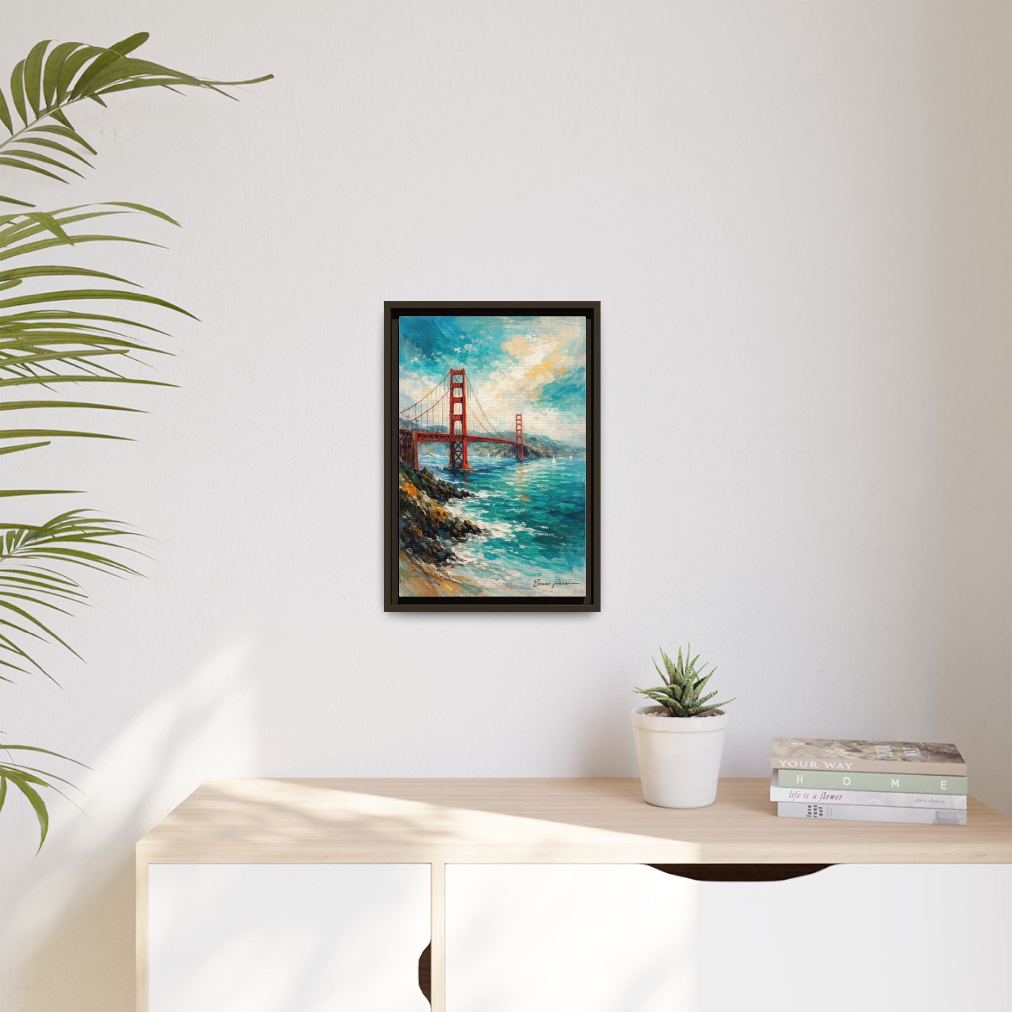 Golden Gate Bridge Seascape Matte Canvas Framed Wall Art