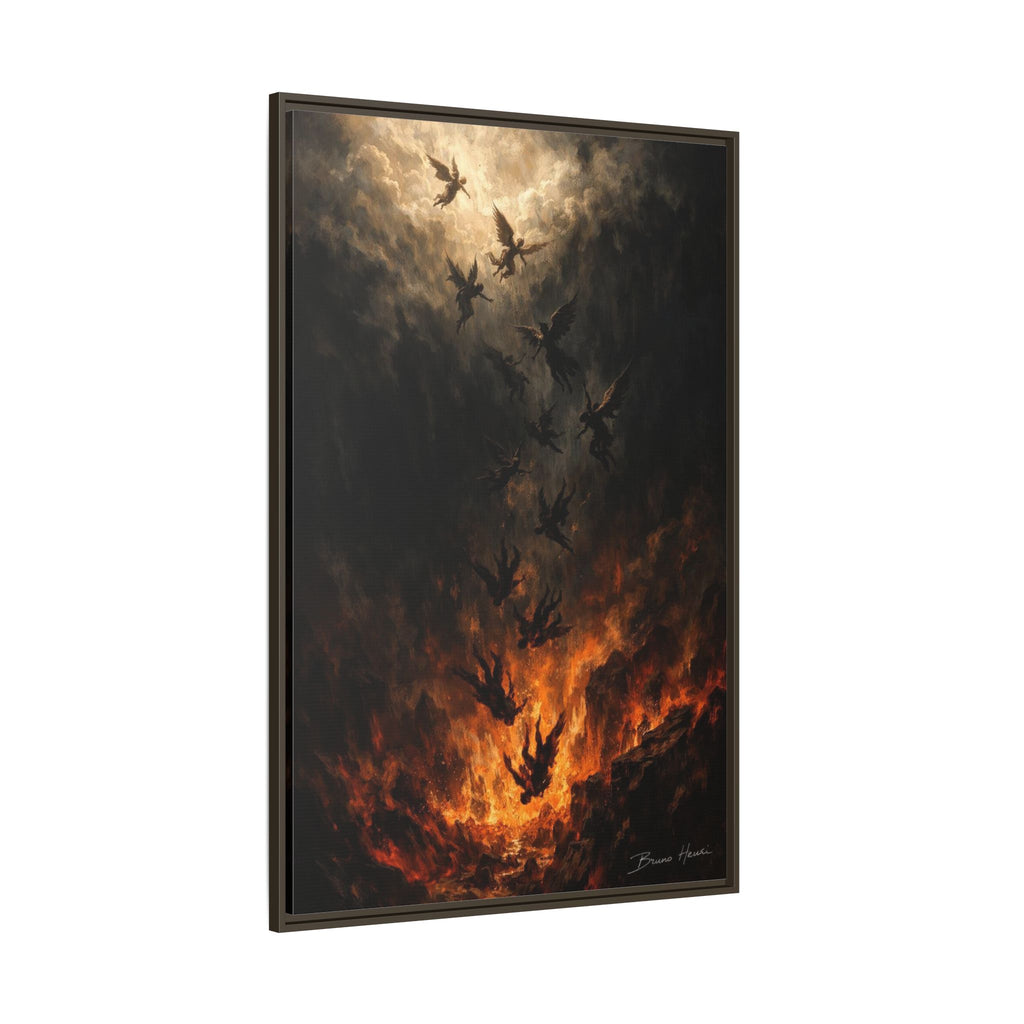 Falling Angels Matte Framed Canvas Print — Dark Fantasy Wall Art
