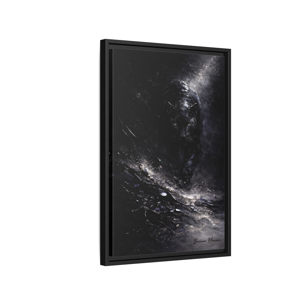 Cosmic Black Panther Matte Framed Canvas – Dark Abstract Wildlife Wall Art