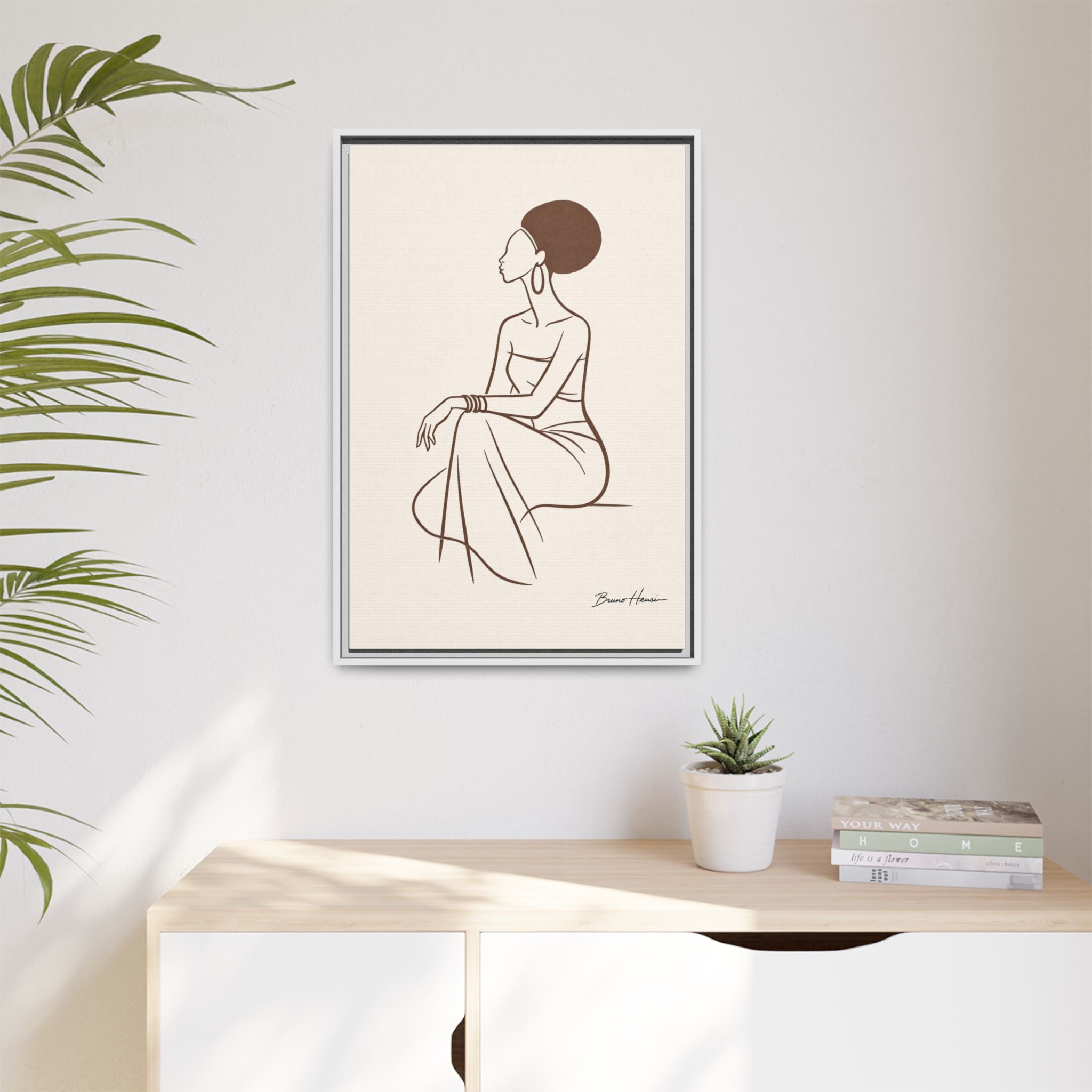 Elegant Minimalist Line Art Woman — Framed Matte Canvas Wall Art