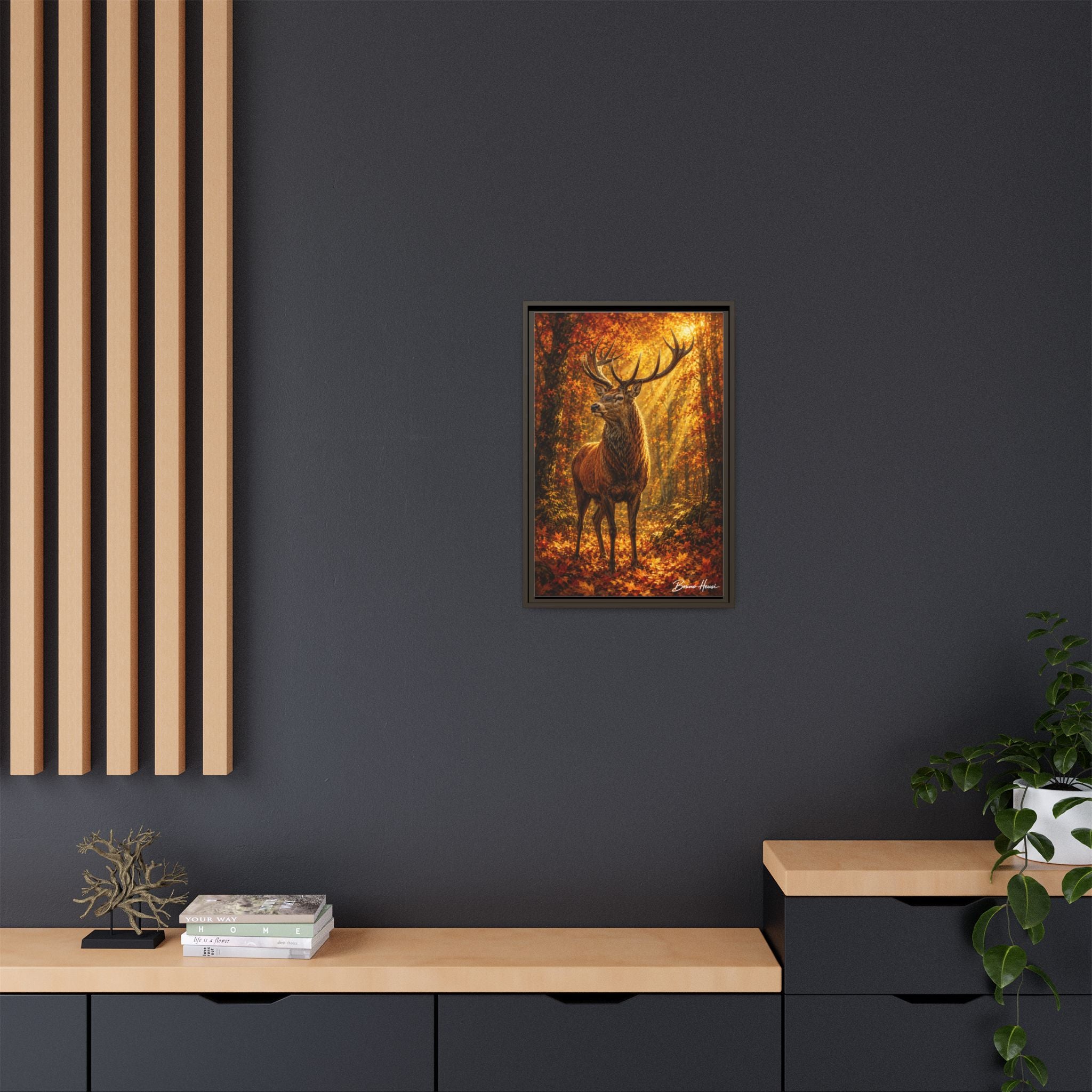 Majestic Stag Framed Canvas Wall Art — Autumn Forest Matte Print