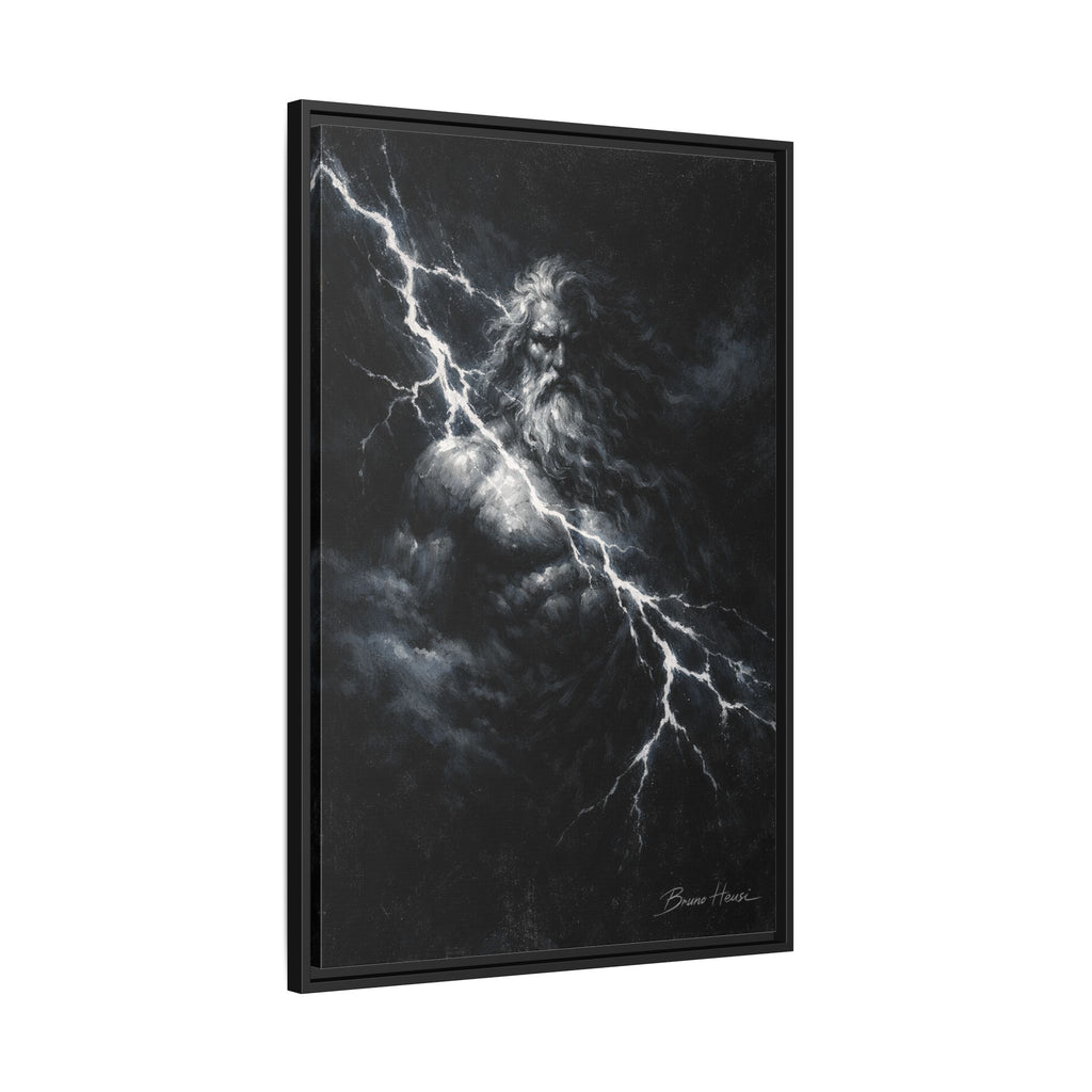 Zeus Lightning God Framed Canvas Wall Art — Stormy Mythology Print