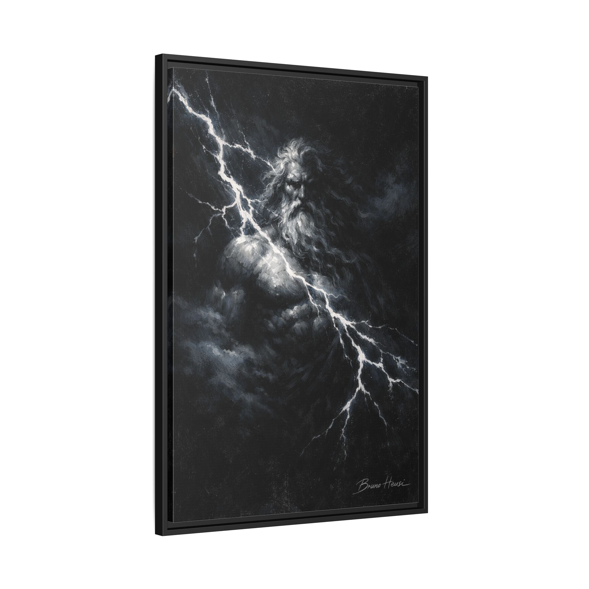Framed Matte Canvas Print — Zeus Lightning God Art