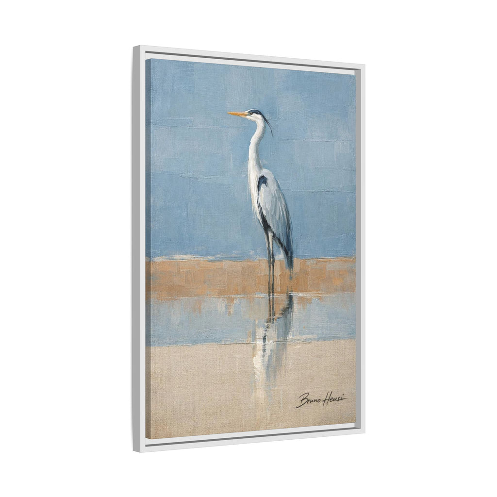 Framed Heron Canvas Art – Coastal Shorebird Wall Decor