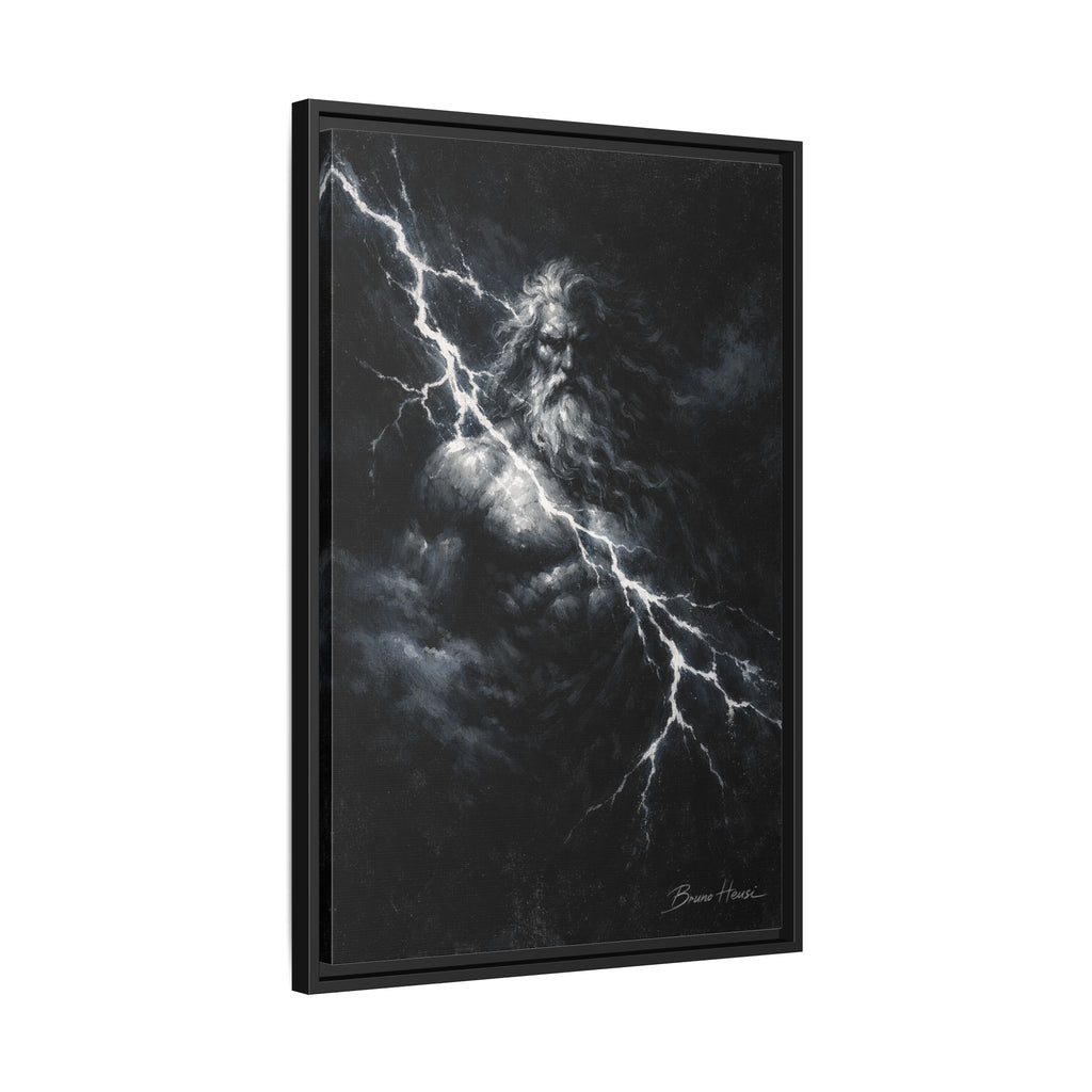 Zeus Lightning God Framed Canvas Wall Art — Stormy Mythology Print