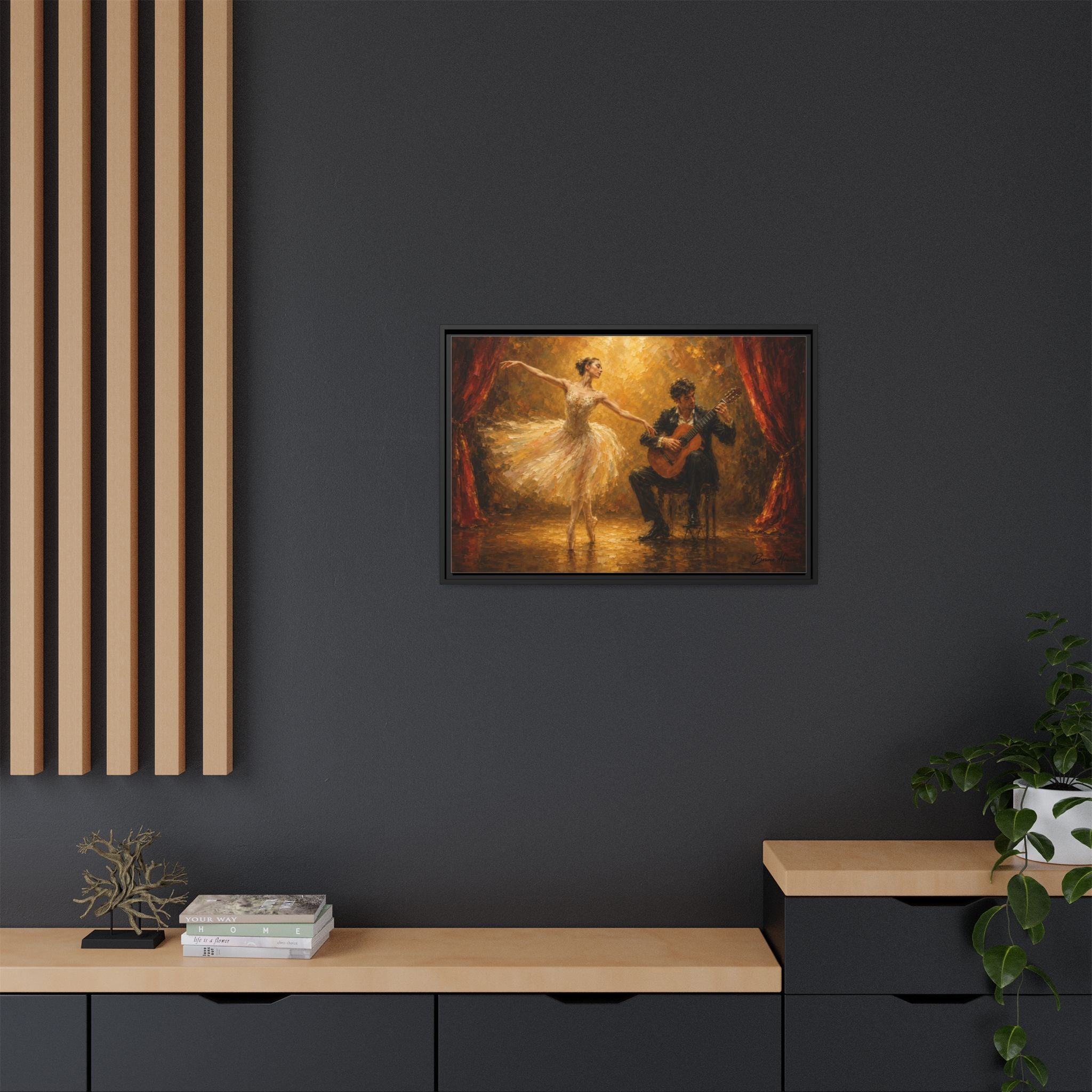 Framed Ballet Dancer & Guitarist Oil-Style Canvas Print