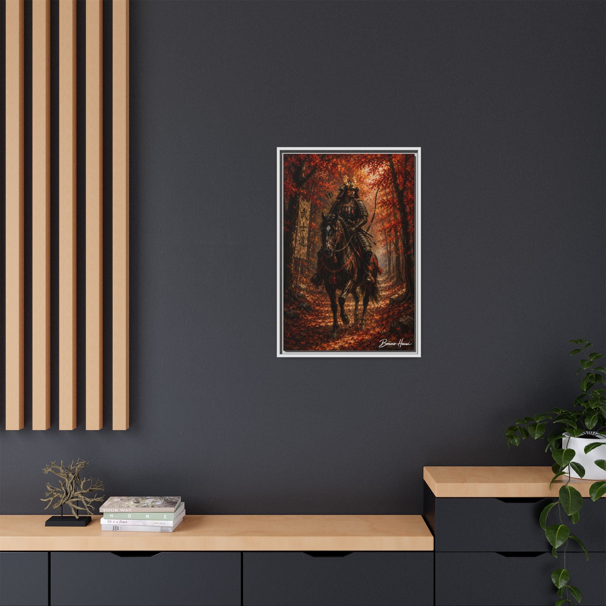 Samurai Warrior Canvas Print — Framed Matte Autumn Wall Art