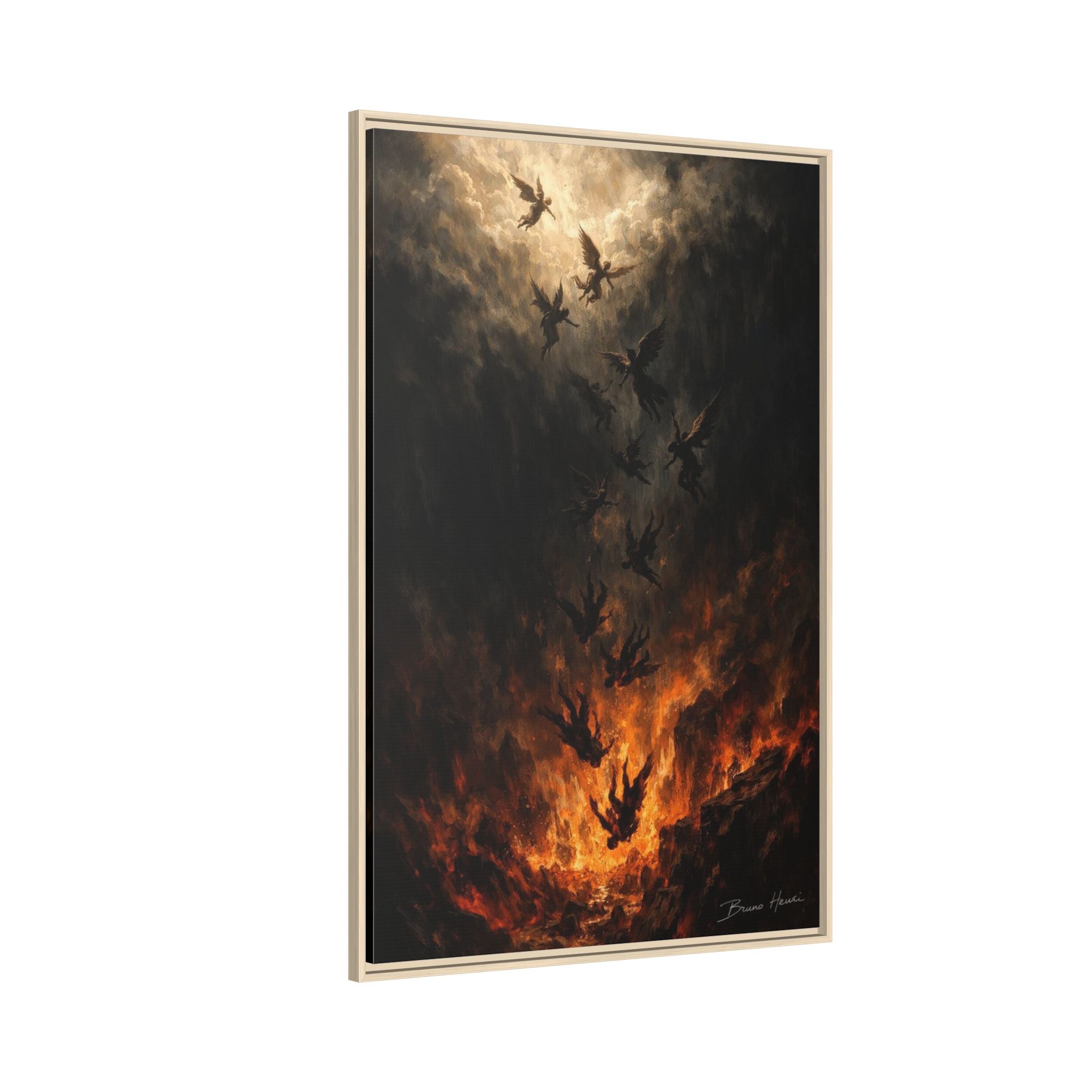 Falling Angels Matte Framed Canvas Print — Dark Fantasy Wall Art