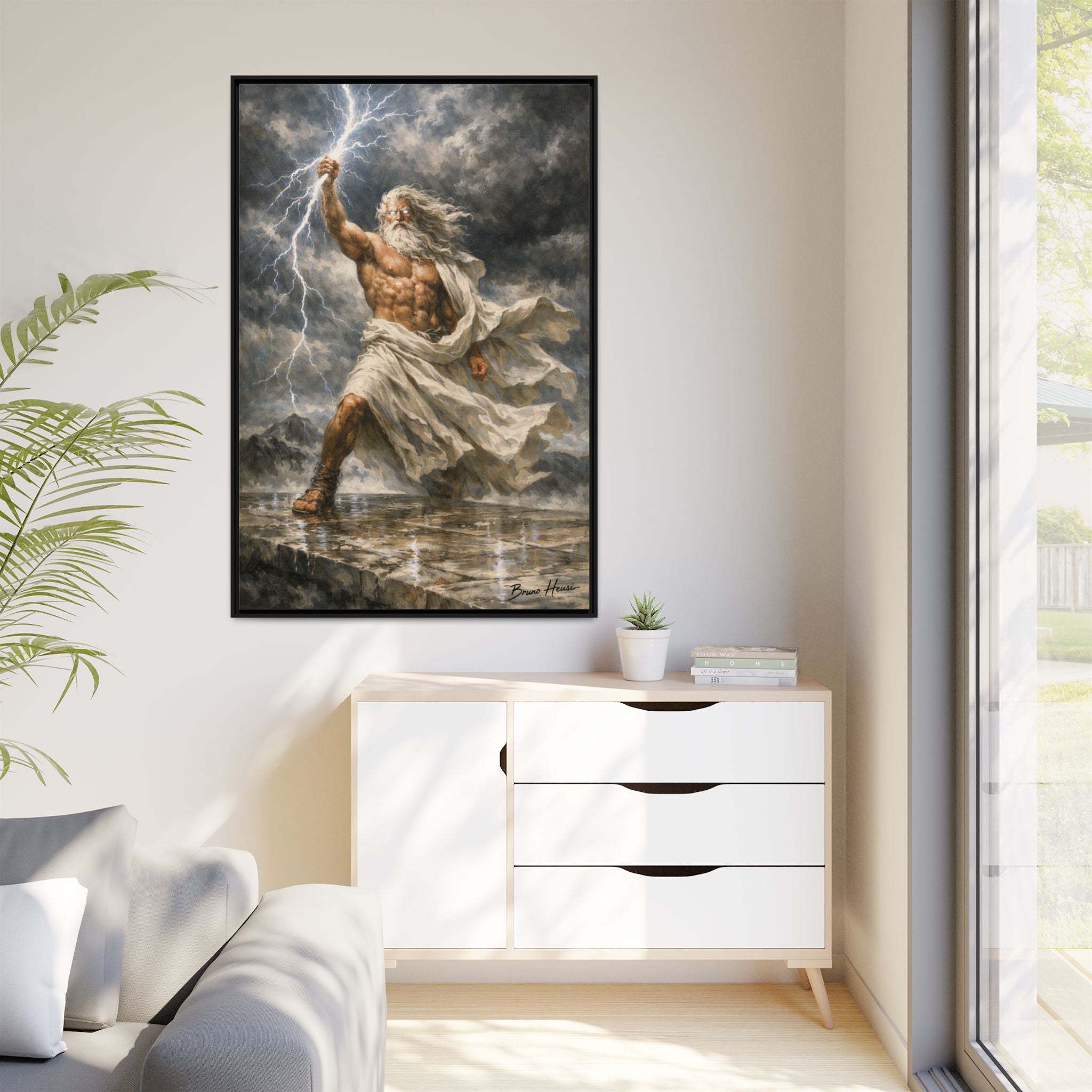 Framed Matte Canvas - Zeus Lightning God Wall Art