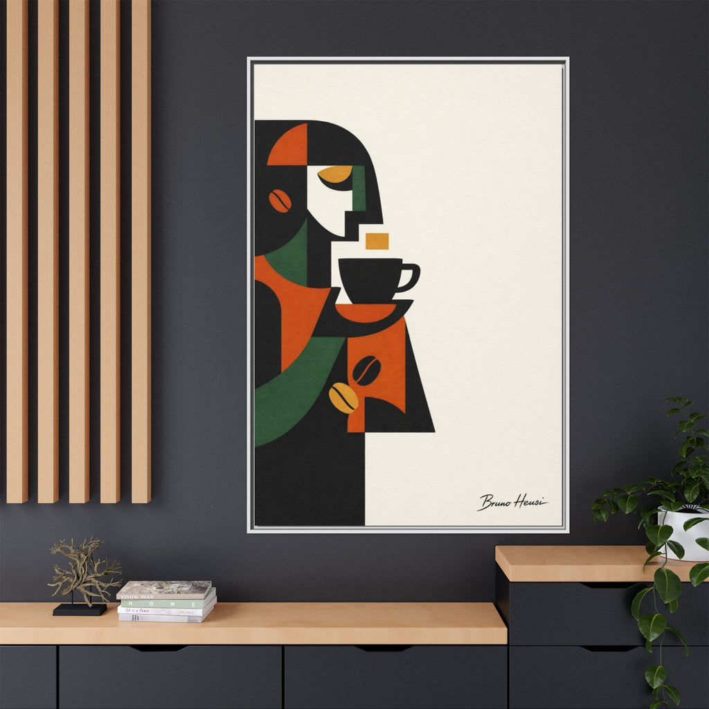 Abstract Coffee Drinker Framed Canvas Print — Modern Café Wall Art