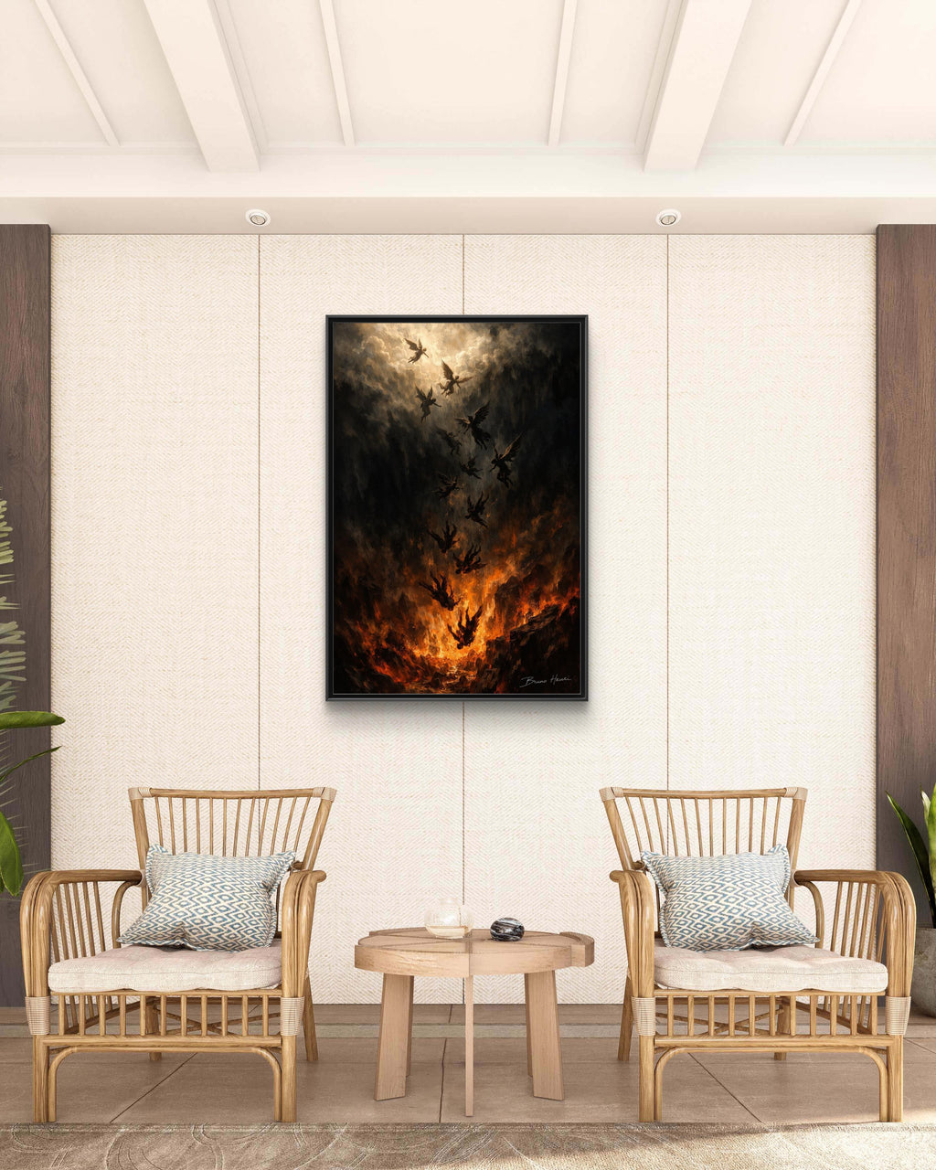 Falling Angels Matte Framed Canvas Print — Dark Fantasy Wall Art