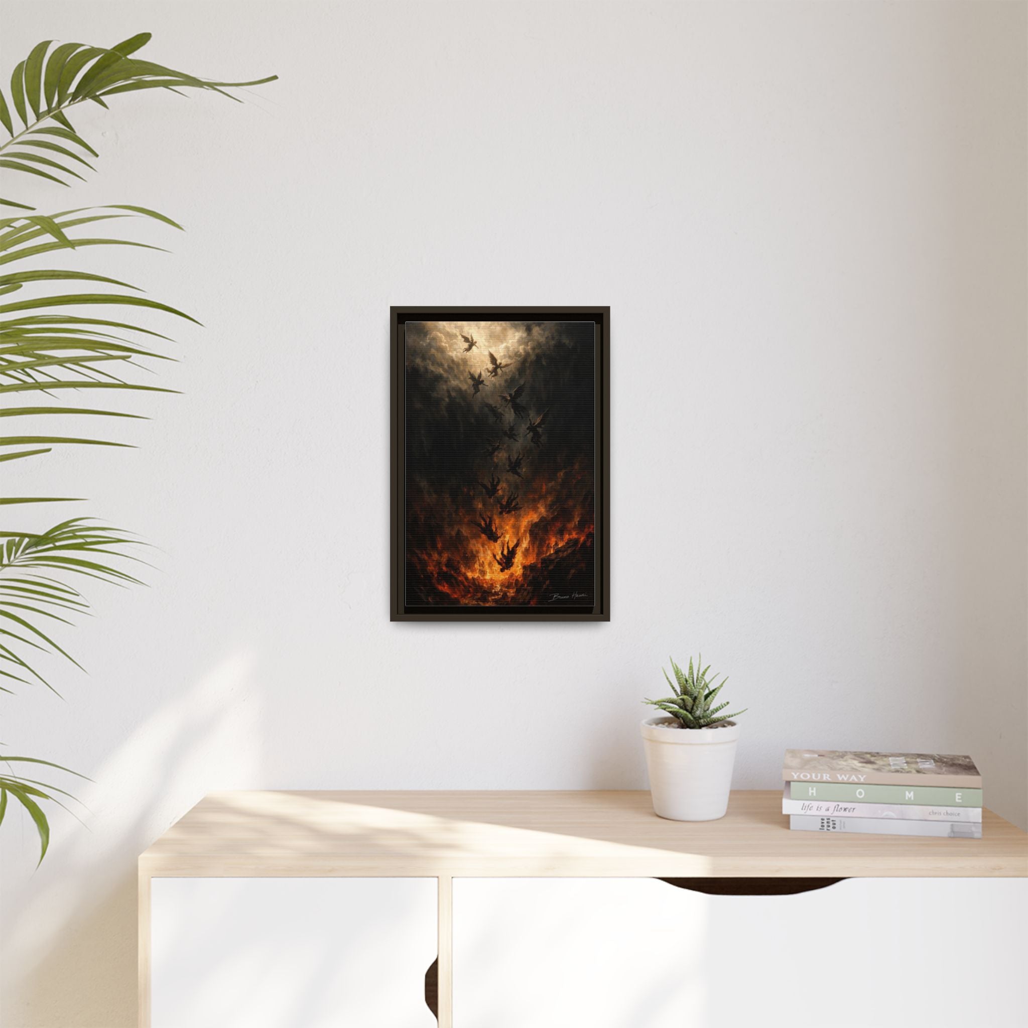 Falling Angels Matte Framed Canvas Print — Dark Fantasy Wall Art