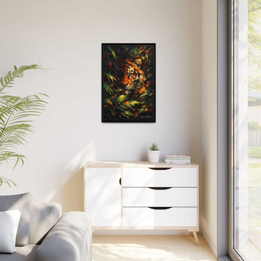 Framed Matte Canvas - Vibrant Tiger Jungle Print