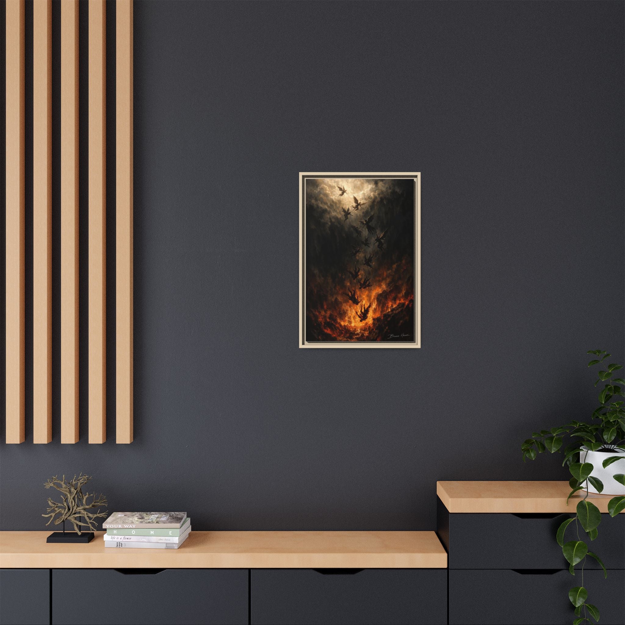 Falling Angels Matte Framed Canvas Print — Dark Fantasy Wall Art