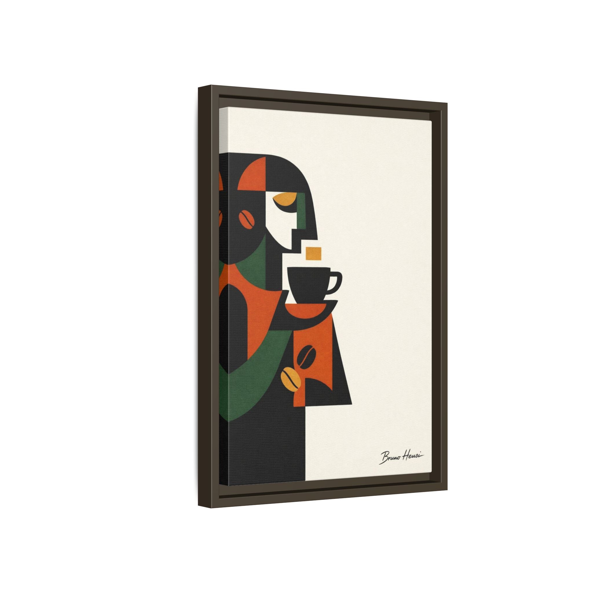 Abstract Coffee Drinker Framed Canvas Print — Modern Café Wall Art