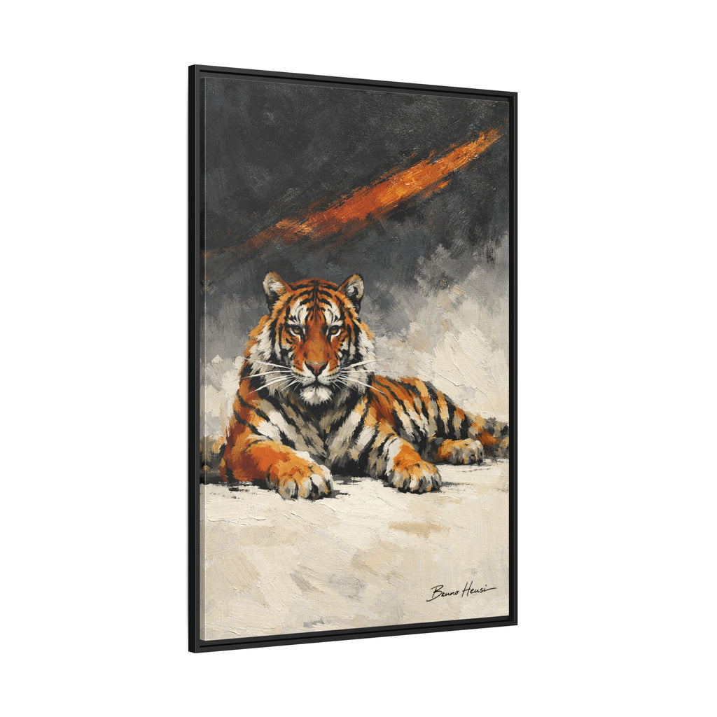Framed Tiger Canvas Wall Art — Majestic Orange & Gray Matte Print