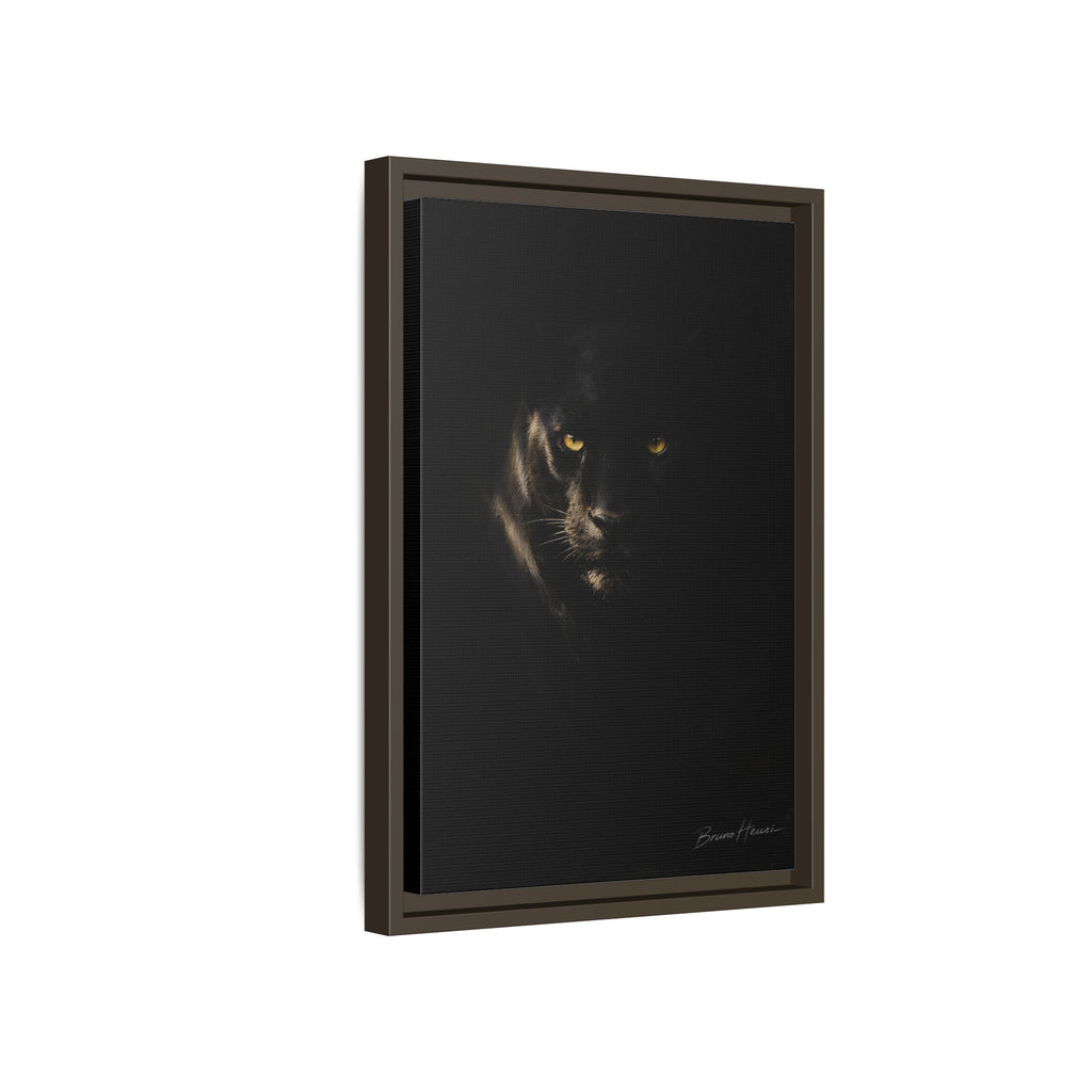 Framed Matte Canvas - Black Panther Wall Art with Golden Eyes