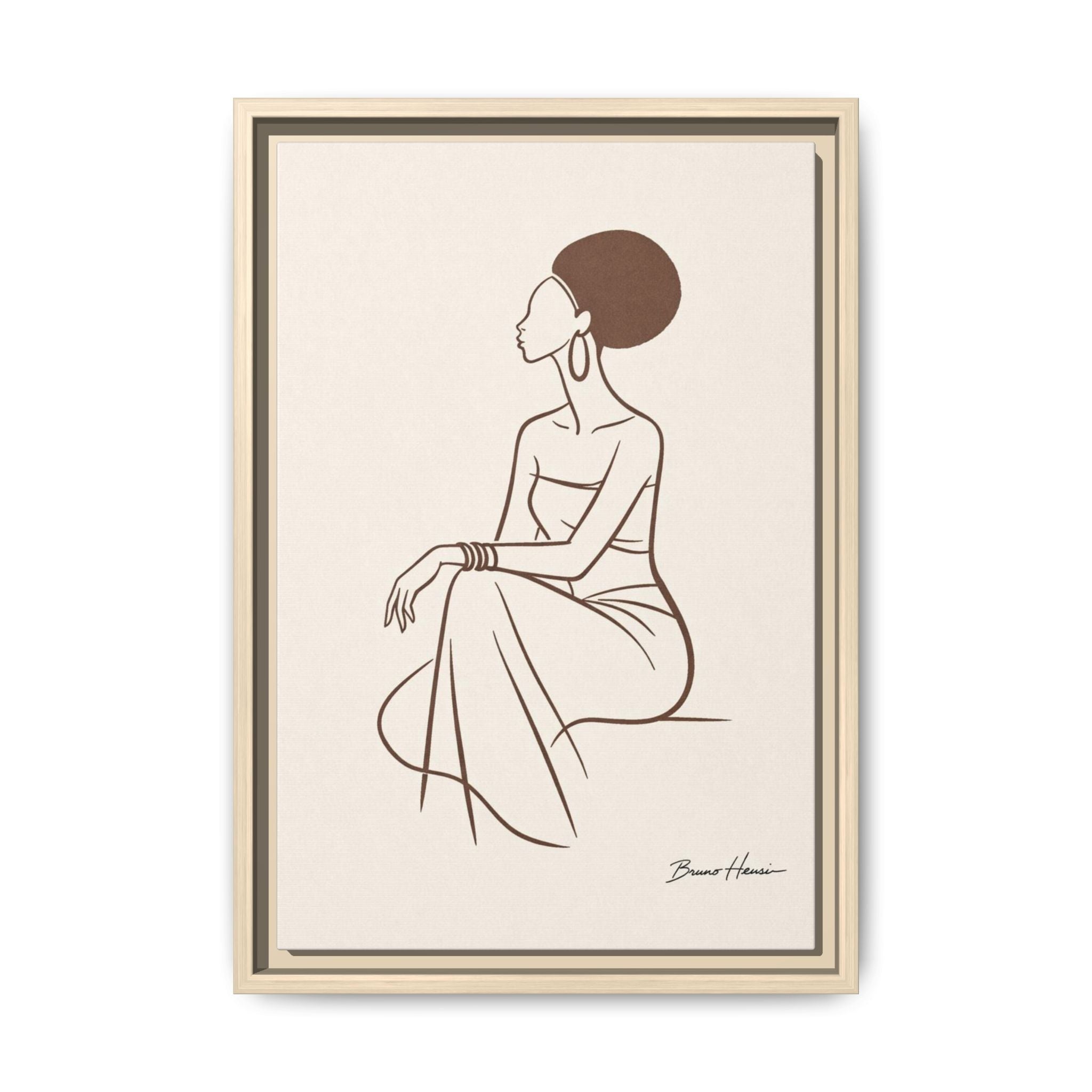 Elegant Minimalist Line Art Woman — Framed Matte Canvas Wall Art