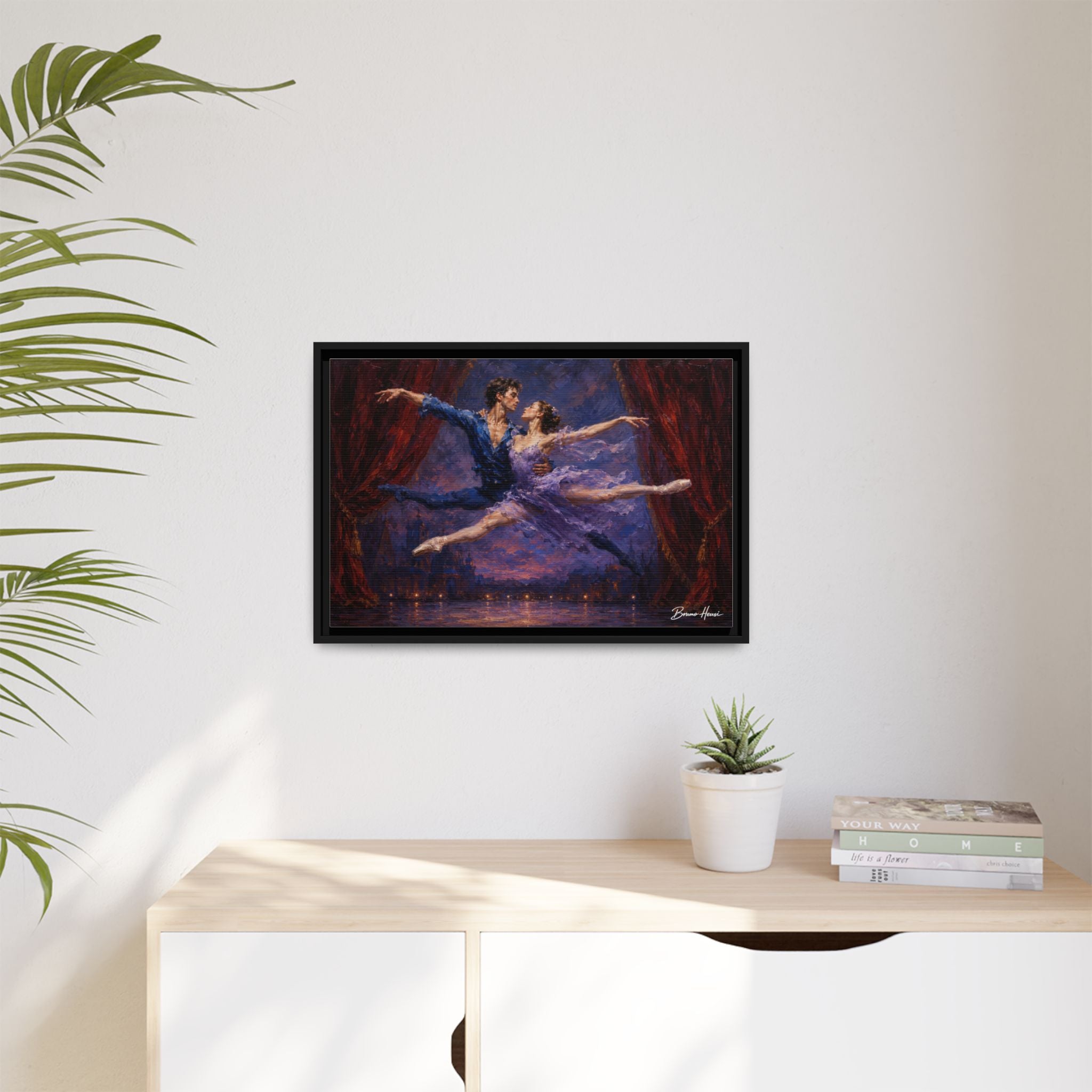 Framed Ballet Canvas Print — Romantic Dancing Couple Wall Art