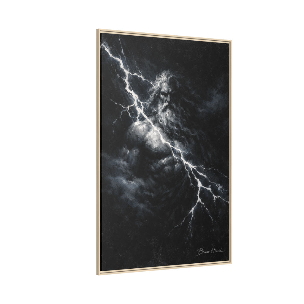Zeus Lightning God Framed Canvas Wall Art — Stormy Mythology Print
