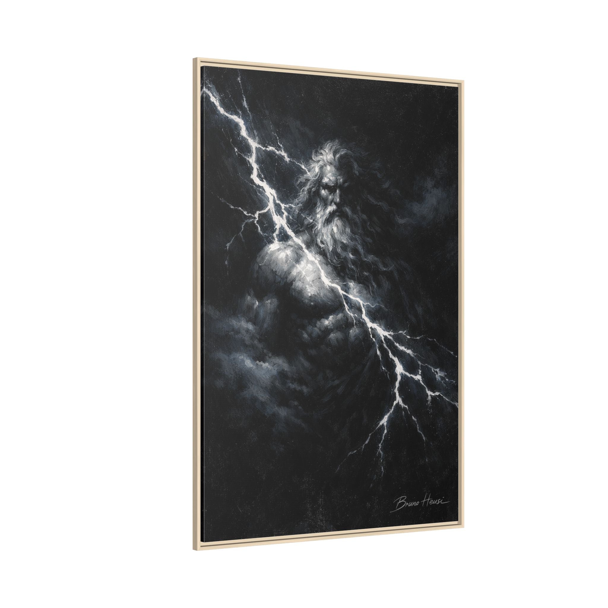 Zeus Lightning God Framed Canvas Wall Art — Stormy Mythology Print