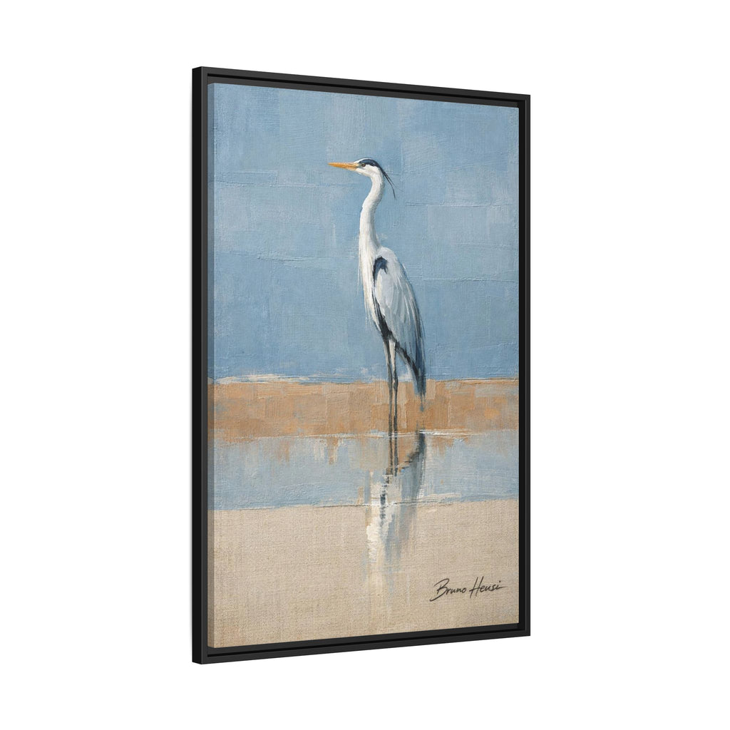 Framed Heron Canvas Art – Coastal Shorebird Wall Decor