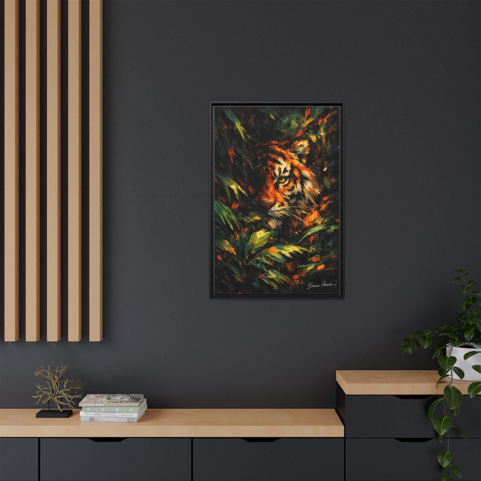 Framed Matte Canvas - Vibrant Tiger Jungle Print