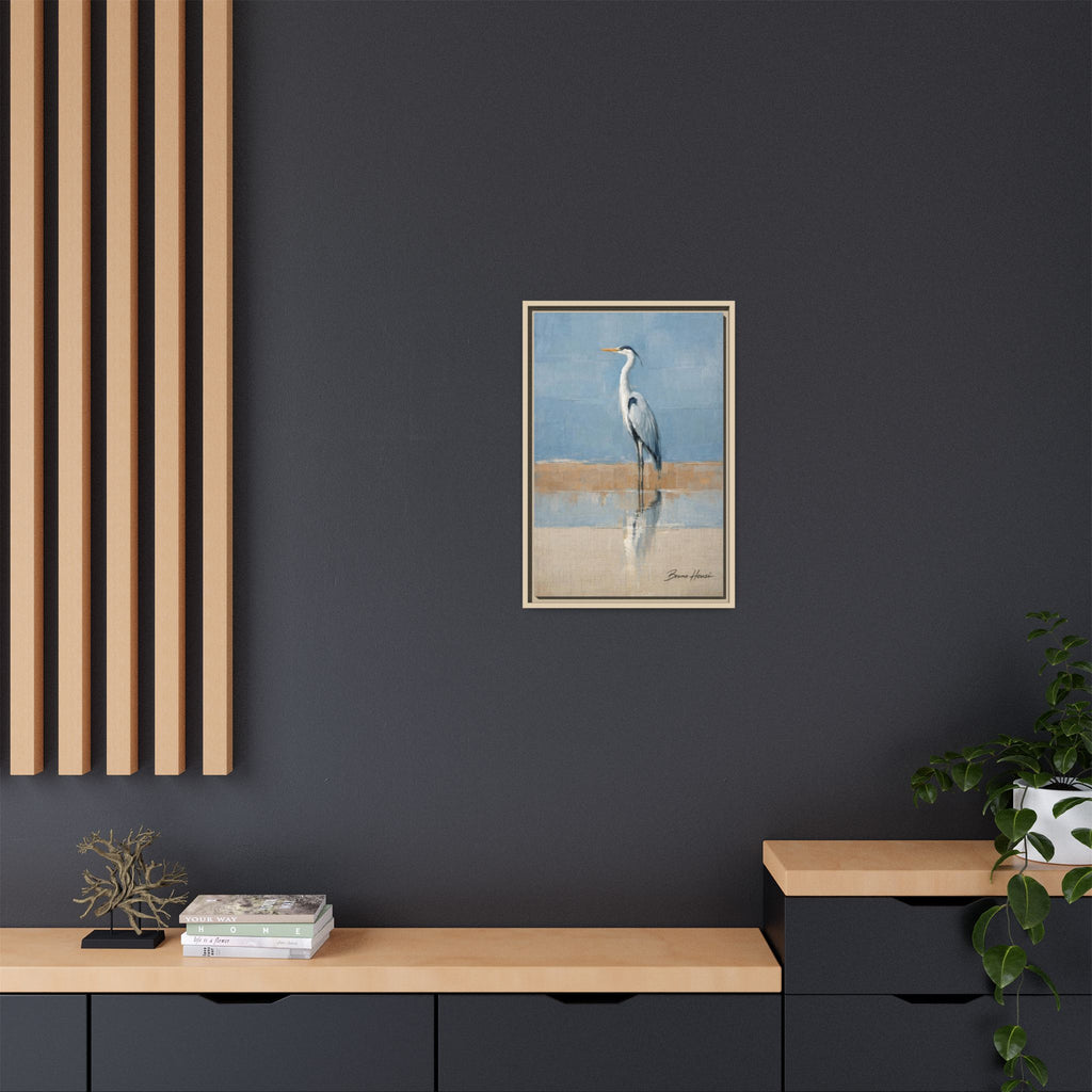Framed Heron Canvas Art – Coastal Shorebird Wall Decor