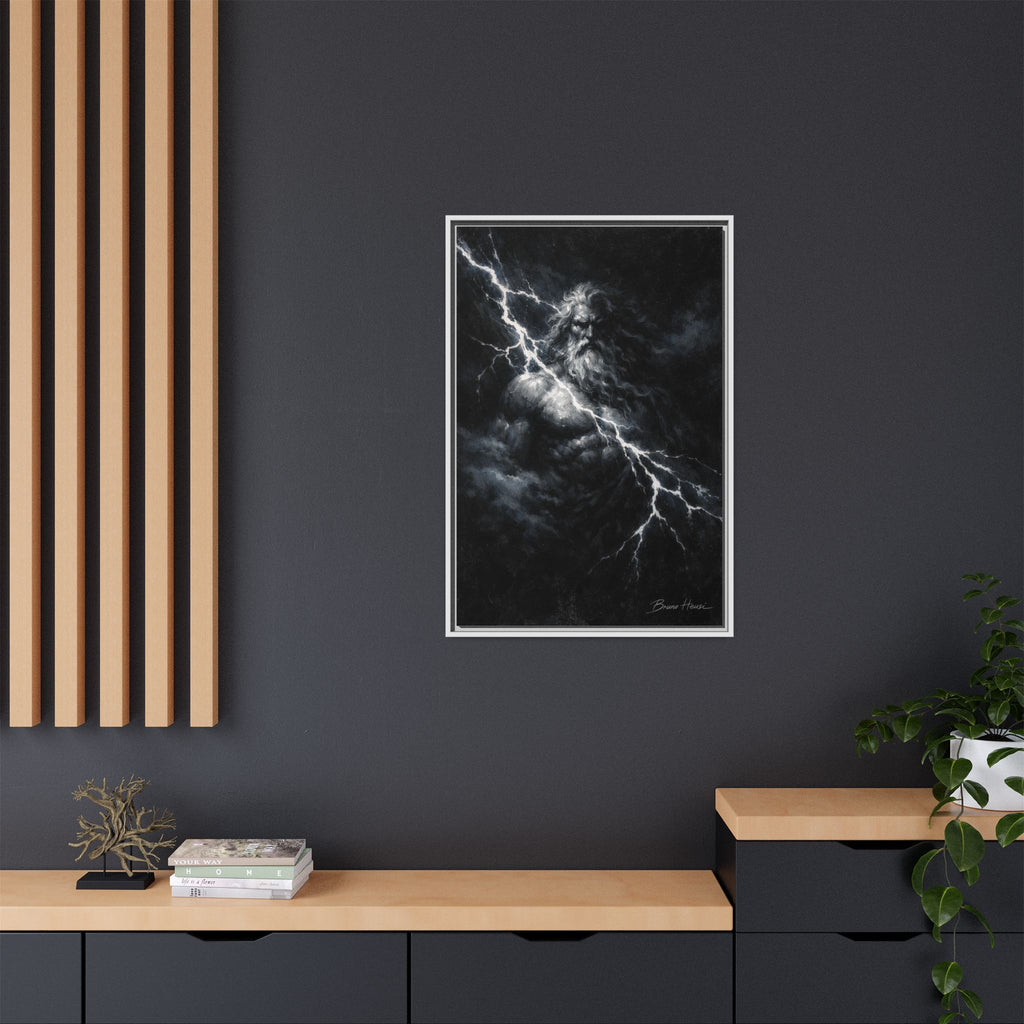 Zeus Lightning God Framed Canvas Wall Art — Stormy Mythology Print