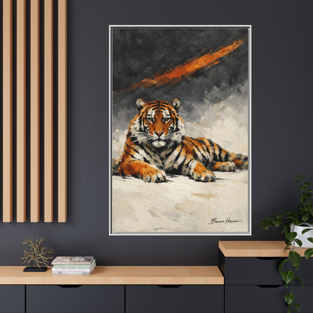 Framed Tiger Canvas Wall Art — Majestic Orange & Gray Matte Print