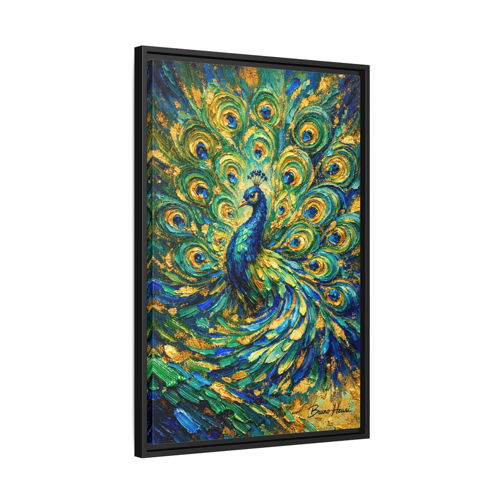 Peacock Oil-Style Framed Canvas Wall Art — Vibrant Blue & Gold Peacock Painting