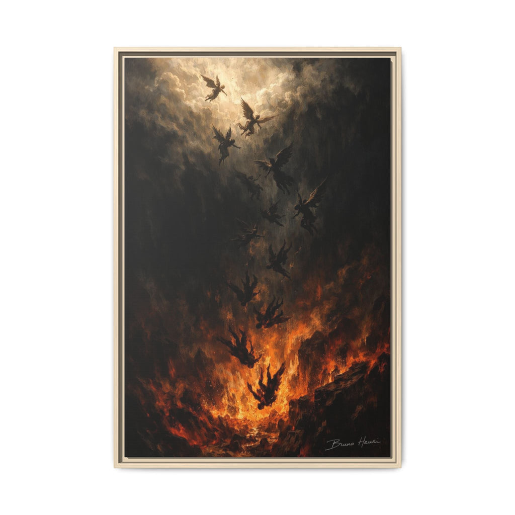 Falling Angels Matte Framed Canvas Print — Dark Fantasy Wall Art