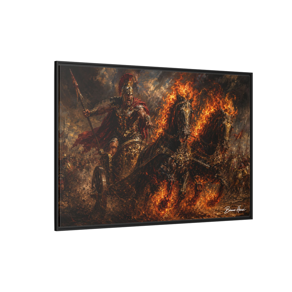 Flaming Chariot Framed Canvas Wall Art — Mythic Warrior Matte Print