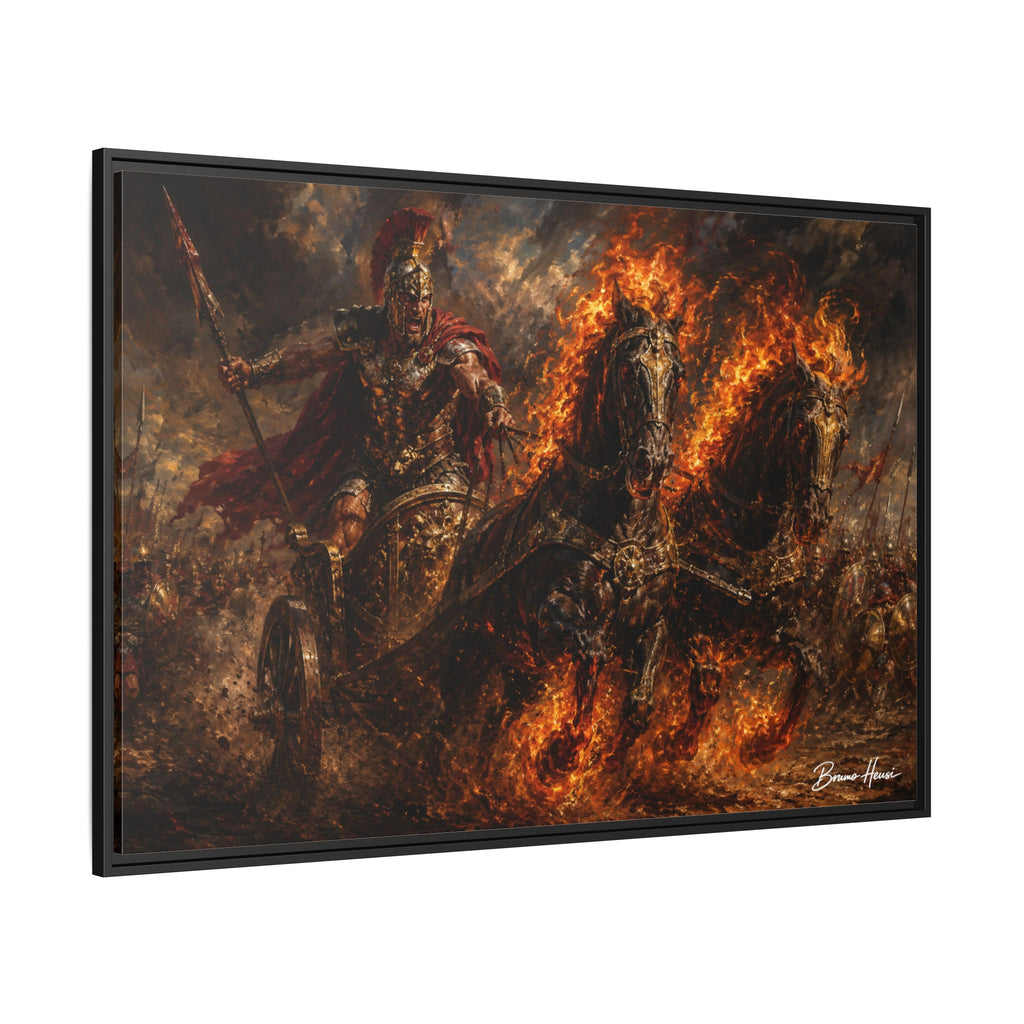 Flaming Chariot Framed Canvas Wall Art — Mythic Warrior Matte Print